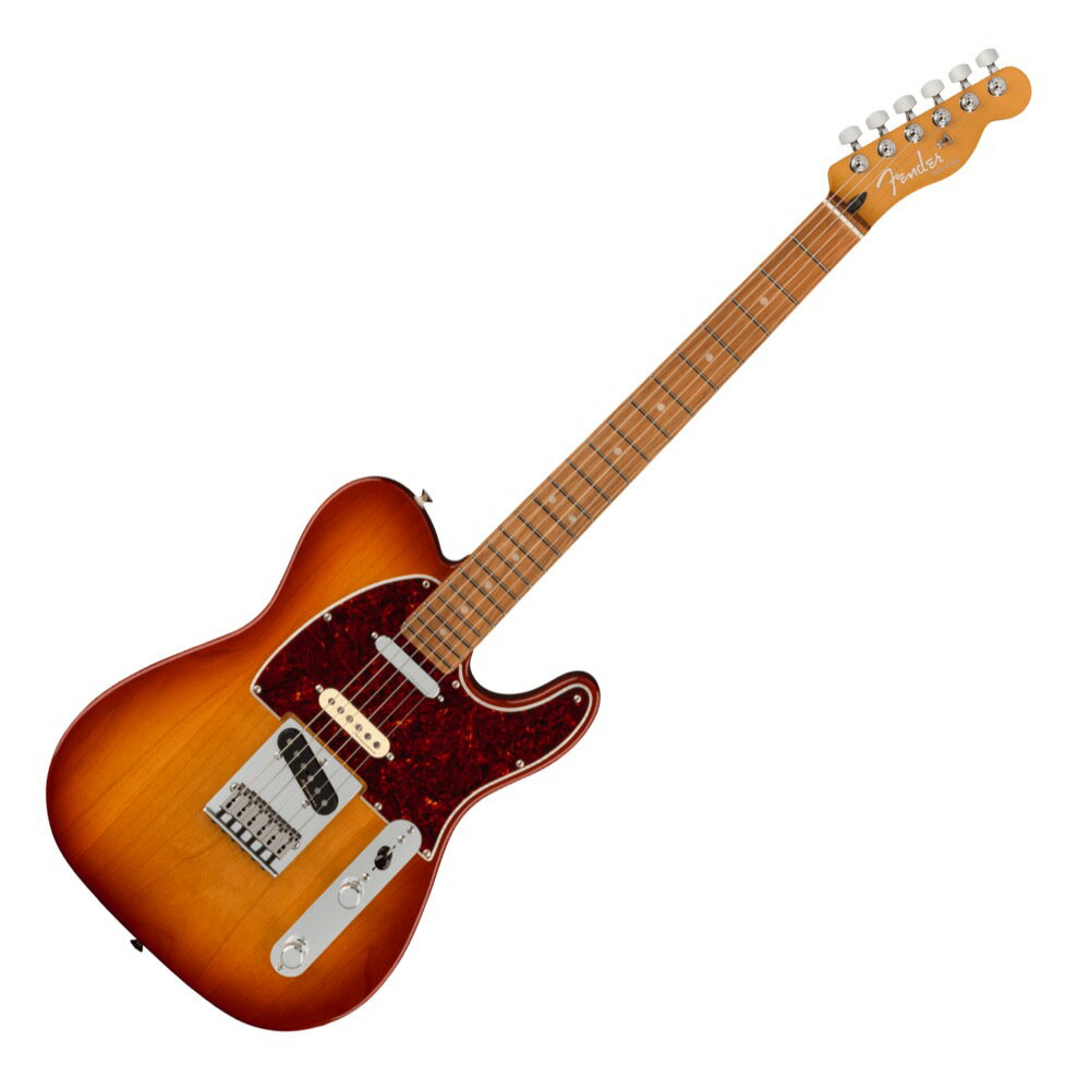 Fender フェンダー Player Plus Nashville Telecaster PF Sienna Sunburst エレキギターPlayer Plus Nashville Telecasterは、クラシックなフェンダーデザインにプレイヤーを意識した実用的な機能とエキサイティングな新フィニッシュを融合させ、優れた演奏体験と紛れもないスタイリングを提供します。本モデルは、3基のPlayer Plus Noiselessピックアップを装備し、ハムノイズを抑制したウォームで甘いTelecasterトゥワングトーンに加え、Stratocasterのようなハーフトーンを提供します。トーンコントロールはプッシュ／プル仕様となっており、スイッチポジション1と2にの際にネックピックアップを追加することができ、多彩なサウンドを実現します。サテンフィニッシュのModern "C "シェイプPlayer Plus Teleネックは、手にぴったりとフィットし、滑らかなエッジのロールオフ処理が心地よさを提供します。12インチラジアス指板と22本のミディアムジャンボフレットはリードプレイに適しており、弦落ちを気にすることなく、アグレッシブなベンディングを可能にします。モダンな仕様の6連ブロックスチールサドル付きTelecasterブリッジがブライトさを付与し、ロッキングチューナーが抜群のチューニングの安定性と容易な弦交換を実現します。フェンダーの伝統的なスタイル、先進的なパフォーマンス、そして魅力的な新しいフィニッシュを備えたPlayer Plus Nashville Telecasterは、あなたのクリエイティビティを刺激し、ワンランク上のプレイをサポートします。【スペック】Generalシリーズ：Player Plusオリエンテーション：Right-Handカラー：Sienna Sunburst原産国：MXNeckネック：Mapleネックフィニッシュ：Satin Urethaneネックシェイプ：Modern "C"フィンガーボードラジアス：12" (305 mm)FINGERBOARD MATERIAL：Pau Ferroポジションインレイ：Black Dotサイドドットフレット数：22トラスロッド：Single Action, Head Adjustナット：Synthetic Boneナット幅：1.685" (42.8 mm)ナットの素材：Synthetic Boneボディボディ：Alderボディフィニッシュ：Gloss Polyesterボディシェイプ：Telecasterボディ素材：AlderHardwareブリッジ：6-Saddle String-Through-Body Tele with Block Steel Saddlesピックガード：4-Ply Tortoiseshell(ベッコウ柄)PICKUP COVERS：Neck: Chrome; Bridge: Blackコントロールノブ：Knurled Flat-TopSWITCH TIP：Blackハードウェアフィニッシュ：Nickel/Chromeチューニングマシーン：Deluxe Cast/Sealed Locking (all short posts)ストリング：Fender USA 250LR Nickel Plated Steel (.009-.046 Gauges), PN 0730250404STRAP BUTTONS：Vintage-StyleElectronicsブリッジピックアップ：Player Plus Noiseless Teleミドルピックアップ：Player Plus Noiseless Stratネックピックアップ：Player Plus Noiseless Teleピックアップコンフィギュレーション：SSコントロール：Master Volume, Master ToneSWITCHING：5-Position Blade: Position 1. Bridge Pickup, Position 2. Bridge and Middle Pickup, Position 3. Middle Pickup, Position 4. Middle and Neck Pickup, Position 5. Neck PickupAUXILIARY SWITCHING：Push/Pull Switch On Tone Adds Neck Pickup To Positions 1 and 2ケース/ギグバッグ:Included: Deluxe Gig Bag