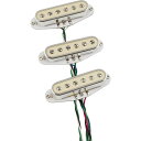 Fender フェンダー CuNiFe Stratocaster Pickup Set ストラトキャスター ピックアップセットシングルコイルのStratocasterピックアップの歴史において、真に革新的な音色を実現したCuNiFe Stratocasterピックアップは、親しみやすさと新しさを同時に備えた輝かしいトーンを提供します。ヴィンテージスタイルのヴォイシングは、ピアノのような深い低域、存在感のある心地よい中域、甘くきらめく高域のすべてを実現し、大胆なダイナミクスであなたの演奏を一味違う、魅力的なものにします。CuNiFeは、従来はワイドレンジのハムバッカーにのみ使用されていたネジ式マグネットで、Hi-Fiな透明感を実現しながら、ゲインを上げてもアタックと鮮明さを失いません。また、クロムリングを施した特徴的なカバーは、60サイクルのハムノイズを除去するためのシールドとして機能し、このピックアップはシングルコイルのオプションとして極めて忠実で静かなものとなっています。1979年にTelecaster Customが製造中止となり、オリジナル時代のCuNiFeマグネットピックアップは、何十年にもわたってあらゆるジャンルのミュージシャンに愛用されてきました。FEATURESクリアでハイファイなトーンを実現したCuNiFeマグネットを採用出力バランスのカスタマイズが可能な調整可能ポールピースブライトで透き通ったトーンを実現するFormvarマグネットワイヤーハムノイズをキャンセルする逆巻きミドルピックアップヴィンテージホワイトインサート付きクロムリングカバーワックスポッティング済み取り付け金具付属Electronicsピックアップコンフィギュレーション：SSSリード線：Vinyl-coveredマグネットタイプ：CuNiFeマグネット線：Formvar-coatedポールピース：Adjustableボビン材：Nylonアウトプット：VintageDC抵抗Neck: 9.6k, Middle: 10.0k, Bridge: 10.5kインダクタンスNeck: 3.8H, Middle: 4.2H, Bridge: 4.6H