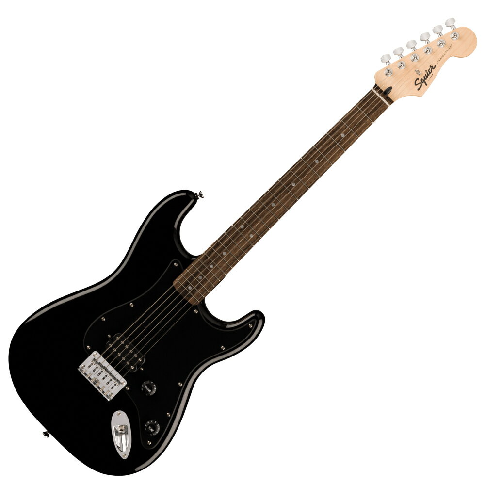 Squier スクワイヤー スクワイア Sonic Stratocaster HT H LRL BLK エレキギター ストラトキャスターSquier Sonic Stratocaster HT H なら、時間を飛び越えるようなスピードで、どんな音楽でもすぐにギターを始めることができます。象徴的なフェンダースタイル、そして刺激的なトーンをあらゆるプレーヤーにお届けします。この Strat は、薄く軽量なボディに、スリムで魅力的な「C」シェイプネックが相まって、快適な演奏性をもたらします。1基のSquier ハムバッキングブリッジピックアップは、満足のいくパワフルなトーンをもたらします。その他、高い安定性を誇る 6 サドルハードテイル ブリッジ (HT)、スムーズで正確なチューニングが可能なシールドギアチューニングマシン、耐久性のあるクロムメッキハードウェアなど、魅力的な特徴を数多く備えています。●Features・薄く軽量なボディ設計・Squierハムバッカーを装備・6サドル式ハードテイルブリッジ・シールドギアチューニングマシン・クロムハードウェア【スペック】・プロダクトネーム：Squier Sonic Stratocaster HT H, Laurel Fingerboard, Black Pickguard, Black・モデル番号：0373301506・シリーズ：Squier Sonic・オリエンテーション：Right-Hand・カラー：Black・原産国：ID・ヘッドストック：Stratocaster・ネック：Bolt-On・ネックフィニッシュ：Satin Urethane・ネックシェイプ："C" Shape・ネック：Bolt-On・フィンガーボードラジアス：9.5" (241 mm)・フィンガーボードの素材：Indian Laurel・ポジションインレイ：Pearloid Dot・フレット数：21・トラスロッド：Head Adjust・トラスロッドナット：4 mm Hex・ナット：Synthetic Bone・ナット幅：1.650" (42 mm)・ナットの素材：Synthetic Bone・ボディ：Poplar・ボディフィニッシュ：Gloss Polyurethane・ボディシェイプ：Stratocaster・ボディ素材：Poplar・ブリッジ：6-Saddle Top-Load Hardtail with Block Saddles・ピックガード：1-Ply Black・コントロールノブ：Black Plastic・Switch Tip：Black・ハードウェアフィニッシュ：Chrome・チューニングマシーン：Die-Cast Sealed・ストリング：Nickel Plated Steel (.009-.042 Gauges)・ネックプレート：4-Bolt Squier・ブリッジピックアップ：Ceramic Humbucker・ピックアップコンフィギュレーション：H・コントロール：Master Volume, Master Tone・スウィッチ：None・フレットサイズ：Narrow Tall・スケール：25.5" (64.77 cm)・トラスロッドレンチ：4 mm Hex (Allen)・スタイル：1 Humbucking