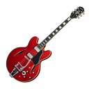 Epiphone エピフォン Shinichi Ubukata ES-355 Custom Bigsby Sixties Cherry IGES355CSUSCNB3 生形真一シグネチャーモデル エレキギター セミアコ※ご購入後15日以内に、必ず同梱されるユーザー登録カードに必要事項をご記入の上、ギブソン・ジャパンへご郵送下さい。ユーザー登録したご本人に限り、メーカー規定の故障に対してのみ、無期限での保証が提供されます。A Diverse Range of Tonal Colors in a New ES-355 Custom Artist Model生形真一氏(ウブカタ シンイチ)は、日本のギタリスト、ソングライターとして非常に高い評価を受けています。1998年にEllegardenのギタリストとしてそのキャリアをスタートし、アルバム5枚と数点のEP、マキシ・シングルをリリースしました。2008年にEllegardenが活動休止すると、生形氏はNothing's Carved In Stoneを結成し、これまでに11枚のアルバムをリリースしています。Ellegardenは2018年に再結成を果たし、2022年には6枚目のアルバムをリリースして活動を続けています。2017年、生形氏とギブソンは初のシグネチャー・モデルとなるShinichi Ubukata ES-355をリリースし、即完売となりました。今回リリースとなるエピフォンのShinichi Ubukata ES-355 ver.02は、バインディングを施したダイヤモンド型Fホール、Groverロトマチック・チューナー、ギブソン57クラシックピックアップ、Bigsby B70ビブラート、バリトーン・スイッチ、ヘッドストック裏の「スカル」ロゴといったギブソンのシグネチャー・モデルの仕様が継承されており、5カラーがラインナップされています。生形氏を象徴する「スカル」ロゴが入ったエピフォン・ハードシェル・ケースも付属しています。【SPEC】IGES355CSUSCNB3Finish：Sixties Cherry●NECKProfile：Rounded "C"Scale Length：628.65 mm / 24.75 inFingerboard Material：EbonyFingerboard Radius：304.8 mm / 12 inFret Count：22Frets：Medium JumboNut Material：Graph TechNut Width：43.0 mm / 1.692 inInlays：Pearloid BlockJoint：Glued In, Set Neck●BODYBody Styles：ESBody Shape：ES-355Body Material：5-ply MapleTop：5-ply MapleBack：5-ply MapleSide：5-ply MapleCenterblock：MapleBinding：Multi-ply Top, Back, and Headstock, Single Ply F-holes and FretboardBody Finish：Gloss●HARDWAREFinish：NickelBridge：LockTone Tune-O-MaticTailpiece：Bigsby B70Tuning Machines：Grover RotomaticPickguard：ES Style, 3-ply, BoundTruss Rod：Dual ActionTruss Rod Cover：3-hole, Bell-shapedControl Knobs：Volume/Tone: Black with Nickel Reflector Inserts; Varitone: Black Chicken HeadSwitch Tip：IvorySwitch washer：Chrome (Varitone Washer)Plastic Parts：BlackStrap Buttons：2Mounting Rings：BlackPickup Covers：Nickel●ELECTRONICSNeck Pickup：Gibson 57 ClassicBridge Pickup：Gibson 57 ClassicControls：2 Volume, 2 Tone, 6-position Varitone Rotary SwitchPickup Selector：3-way ToggleOutput Jack：1/4"●MISCELLANEOUSStrings Gauge：.010, .013, .017, .026, .036, .046Case：Epiphone Hardshell