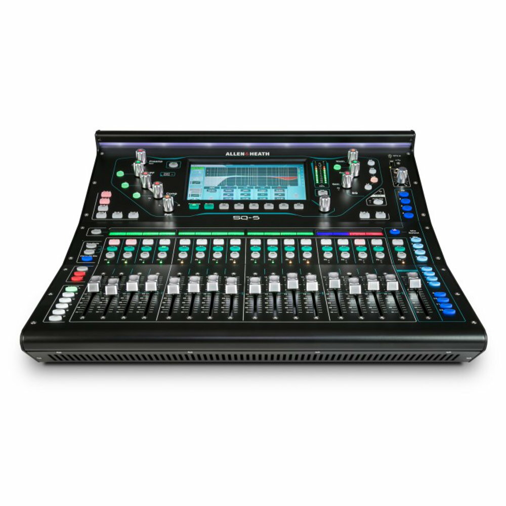 Allen & Heath アレンアンドヒース SQ-5 デジタルミキサー革新的なXCVI 96kHz FPGAエンジンを搭載 SQシリーズのスタンダードモデル■シンプルかつ優れた操作性・視認性に優れ、直感的なコントロールを可能とした7インチ・タッチスクリーン搭載。・各ストリップには、Allen & Heathが特許を取得しているクロマチック・チャンネルメータリングシステムを搭載。明るさと色が変化するLEDにより抜群の視認性を獲得。・チャンネルとミックスは任意のストリップにドラッグ＆ドロップでき、カラーストリップにカスタム名とカラーコーディングの表示が可能。■パワフル・プロセッシング・各チャンネルに、HPF、サイドチェーンとフィルターを備えた超高速ゲート、サウンドに躍動感を生み出す4バンドパラメトリックイコライザー、RMSコンプレッサーを装備。・ミックスには、パラメトリック・イコライザー、28バンドのグラフィック・イコライザー、コンプレッサーを装備。■8つのステレオFXエンジン・クラシックリバーブ、ゲートリバーブ、ディレイ、モジュレーターなどのエミュレーションを備えた、RackExtraライブラリを搭載。・すべてのFXに専用のステレオリターンを装備。■アドオン・プラグイン・最上位機種dLiveシリーズに採用されている「ディープ・プロセッシング」を継承。・FXラック、プラグインに頼ることなく、超高速処理によるレイテンシーのないミキシングを実現。※アドオン・プラグインのご利用には、別途有償版の購入が必要です。■マルチトラックUSBレコーダー「SQ-Drive」を内蔵・32x32/96kHzオーディオインターフェースにより、マルチトラックレコーディング、バッキングトラック再生、ライブストリーミング、仮想サウンドチェックが可能。・インターフェイスはMac OS Xのクラスに準拠。Logic、Cubase、Reaper、ProToolsなどのCoreAudioをサポートするDAWで認識され、プラグアンドプレイが可能。WindowsではASIOとWDMに対応したドライバーを用意。・無償のMIDI Controlアプリを使用して、HUIとMackieの標準的なコントロールプロトコルをエミュレート。一般的なDAWのフェーダーにマッピング可能。■コントロールアプリを用意・「SQ-MixPad」ipad用リモートコントロールアプリ・「Qu4You」モニターミックス・コントロール・アプリ■各種オーディオネットワークに対応・Dante、MADI、Wavesに対応するI/0ポートを備え、別売のI/Oオプションカードを装着することにより、サードパーティのハードウェアとの連携に対応。■多彩なI/O・SLinkインテリジェントポートにより、別売の96kHzおよび48kHzラックおよびステージボックスエクスパンダーを介して合計48マイク入力まで拡張可能。・他のSQ、Avantis、さらにはdLiveシステムに直接リンクすることも可能。■MEパーソナルミキシングシステム・MEパーソナルミキシングシステムに対応。・ME-1またはME-500を使用することにより、各パフォーマーが好みのモニター・ミックスを手元で調整可能。・ME-1およびME-500は、ミキサーのSLinkポートから、または接続されたリモートエキスパンダーからデイジーチェーン接続が可能。■比類なき耐久性・プロフェッショナルの過酷なツアーにも対応するべく高水準の耐久性テストを実施。・3層のオールメタルシャーシにより驚異的な強度と剛性を獲得。スペック96kHzFPGAプロセッシングDEEPプロセッシング48チャンネル入力36バス17フェーダー/ 6レイヤー12ステレオミックス+ LR3ステレオマトリックス8ステレオFXエンジン+専用リターン7インチ・タッチスクリーンリモートオーディオ/拡張用のSLinkポート装備オーディオネットワーキング用の64chI / Oポート装備32×32USBオーディオインターフェース搭載AES出力クロマチックチャネルメータリング視認性に優れたLED照明8系統割り当て可能なソフトキーチャンネルLCDディスプレイ19インチラックマウント可能寸法（W×H×D）：440×198×514.9mm、質量：約10.5kg