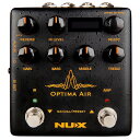 NUX ニューエックス Optima Air アコースティックシュミレーター ギターエフェクターAcoustic Simulator ＆ IR LoaderOptima Air (NAI-5)アコースティックギター、エレクトリックギタープレイヤーの為のプリアンプ付きアコースティックギターシミュレーターオプティマエアー。ギターやピックアップの種類に応じて最適なサウンドで 再現します。IRローダーと3バンドEQ、ゲインを備えたプリアンプを組み合わせ、さらにリバーブも搭載。他のエフェクターをSEND/RETURN端子に接続しシグナルチェーンに追加する事も可能。独自のIRキャプチャー機能を使用し、好みのアコースティックギターからIRファイルを作る事もできます。XLR DIアウト、ヘッドフォンアウト、AUX端子を装備し、USBケーブルでPCに接続すればエディターソフトウェアの使用やオーディオインターフェイスとしても使用する事が可能です。Sampling rate: 48kHzA/D Converter: 24BitSignal Processing: 32BitFrequency Response: 20Hz~20kHz - ±1dBSignal Delay: 1msInput Impedance: 5MΩOutput Impedance: 1kΩReturn Impedance: 5MΩSend Impedance: 100ΩDynamic Range: 104dBuPower: 9VDC(Negative tip, Optional ACD-006A adapter)Current Draw: less than 200mADimensions: 105(L) x 115(W) x 58(H) mmWeight: 420 g- 15個のIRデータを内蔵。使用ギター、ピックアップに応じて最適なサウンドを選択可能です。- 歴史的名機 “Neve 1073” マイクプリアンプをNUX独自のホワイトボックス・アルゴリズム（物理モデリング）で再現したプリアンプ。3Band-EQ、ゲインに加えリバーブ機能も搭載しています。- 9つのプリセットスロットを装備。プリセットモードでは保存したプリセットを呼び出して使用する事ができます。- 他のエフェクターをSEND/RETURN端子に接続しシグナルチェーンに追加する事も可能。- ディスプレイには選択しているIR（マニュアルモード時）、プリセット（プリセットモード時）が表示されます。- XLR DIアウト、ヘッドフォンアウト、AUX端子を装備。- USBケーブル（別売）でPCに接続しオーディオインターフェイスとしての使用や、エディターソフトウェアの使用が可能。エディターソフトウェアを使用してプリセットの編集や保存、サードパーティーIRの読み込みができます。 (プリセットの編集、保存はエフェクターのみでも可能です。)- オプティマエアーを使用してアコースティックギターからIRファイルを作るキャプチャー機能も搭載。