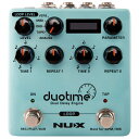 NUX ニューエックス Duotime ディレイ ギターエフェクターDual Delay EngineDuotime (NDD-6)デュオタイムは独立したタイム/サブディビジョン/リピートノブを備えたデュアルディレイペダル。5つのディレイモデルを搭載し、ミュージシャンの求めるコンパクトなサイズ、シンプルなコントロールを実現した多機能なモデルです。ループモード（ルーパー機能）も搭載しています。Sampling rate：48kHzA/D Converter：32BitSignal Processing：32BitFrequency Response：20Hz~20kHz - ±1dBInput Impedance：5MΩSystem Latency 1msOutput Impedance：1kΩDynamic Range 102dBuPower：9VDC (Negative tip, Optional ACD-006A adapter)Current Draw：less than 150mADimensions：105(L) x 115(W) x 58(H) mmWeight：440 g- ステレオ入力、ステレオ出力に対応するデュアルディレイ。- タップテンポの使用で最長1800msのディレイタイム設定が可能。- 5つのディレイタイプを搭載。（Analog Delay / Tape Echo / Digi Delay / Mod Delay / Verb Delay）- ディスプレイにディレイタイムが表示。MS/BPM切り替えも可能。- 40秒ステレオループ搭載。ディレイタイプAnalog Delay (40ms~402ms): BBDを基にしたアナログディレイ。オールドスクールなBBDディレイの自然な無限フィードバックも再現。Tape Echo (55ms~552ms): RE-201 Tape Echo アルゴリズムとNUX Core Image Technology をベースにしたテープエコー。飽和感のある歪んだサウンドやテープ エコーマシンの様な無限のフィードバックとピッチシフトフランジも再現。Digi Delay (80ms~1000ms): 最新のデジタルディレイアルゴリズムを基に、StrymonやNeunaberにインスパイアされた非デジタルフレーバーを加えることで、 より音楽的なサウンドを実現。MOD Delay (20ms~1499ms): Ibanez DML アルゴリズムを基にした、独特で素晴らしいモジュレーションディレイ。80年代に発売された実験的な性質を持つディレイの音楽的なトーンを再現する部分を選択し再現しています。VERB Delay (80ms~1000ms): Plate reverbのアルゴリズムにShimmerを追加し、立体的なディレイサウンドを再現。独特な雰囲気を提供します。