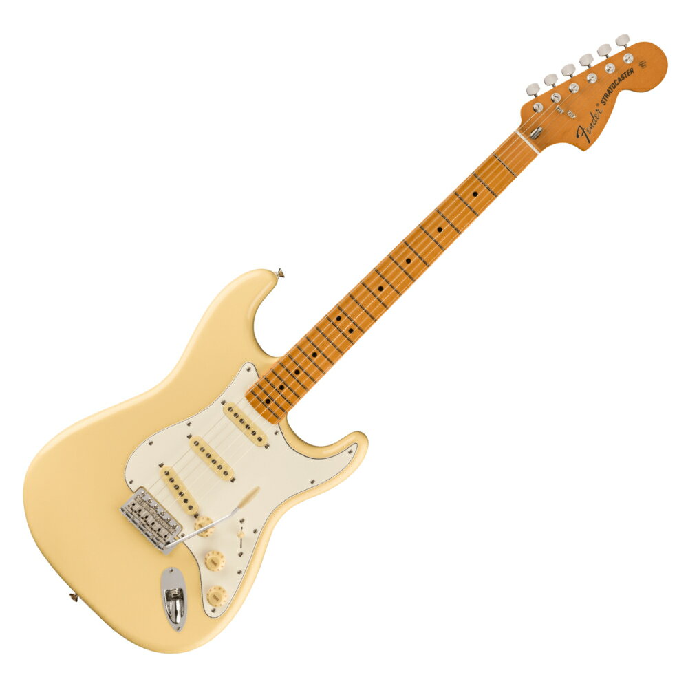 Fender フェンダー Vintera II 70s Stratocaster MN VWT エレキギター ストラトキャスターVintera II 70s Stratocasterは、70年代のタイムレスなサウンドを現代に蘇らせ、フェンダーならではのアイコニックなルックス、インスピレーション、比類ないトーンを提供します。Vintera II 70s Stratocasterは、アルダーボディとメイプルまたはローズウッド指板のメイプルネックを採用し、パンチと透明感に溢れたクラシックなフェンダートーンを実現します。"U"シェイプネックは、70年代モデルのネックプロファイルを元に設計されており、快適な演奏性を提供します。7.25インチラジアス指板とヴィンテージトールフレットにより、大胆なベンディングや繊細なビブラートが可能で、ヴィンテージの快適さが得られます。3基のヴィンテージスタイル'70sピックアップは、煌びやかさと温かみのあるクラシックなフェンダーサウンドを提供します。ヴィンテージスタイルのシンクロナイズドトレモロにより表情豊かなアーミングが可能で、ヴィンテージスタイルの"F"刻印入りチューニングマシンは、クラシックなルックスに加え、より細かいギア比とチューニングの安定性を向上させます。Vintera II 70s Stratocasterのクラシックなヴィンテージフィールと比類なきフェンダーサウンドで、あなたにしかできない、新たな音楽の歴史を刻み始めましょう。【FEATURES】■ アルダーボディ■ 7.25インチラジアスのメイプルまたはローズウッド指板、ヴィンテージトールフレット■ '70s "U"ネックシェイプ■ ヴィンテージスタイル'70s Stratピックアップ■ ヴィンテージスタイルのベントスチールサドル付きシンクロナイズドトレモロ■ ヴィンテージスタイル"F"刻印入りチューニングマシン【スペック】・プロダクトネーム：Vintera II '70s Stratocaster, Maple Fingerboard, Vintage White・モデル番号：0149032341・シリーズ：Vintera II・オリエンテーション：Right-Hand・カラー：Vintage White・原産国：MX・ヘッドストック：Stratocaster・ネック：3-Bolt・ネックフィニッシュ：Gloss Urethane・ネックシェイプ：'70s "U"・ネック：3-Bolt・フィンガーボードラジアス：7.25" (184.1 mm)・フィンガーボードの素材：Maple・ポジションインレイ：Black Dot・サイドドット：・フレット数：21・トラスロッド：Bullet Style・トラスロッドナット：Bullet Style・ナット：Synthetic Bone・ナット幅：1.650" (42 mm)・ナットの素材：Synthetic Bone・ボディ：Alder・ボディフィニッシュ：Gloss Polyester・ボディシェイプ：Stratocaster・ボディ素材：Alder・ブリッジ：6-Saddle Vintage-Style Synchronized Tremolo with Bent Steel Saddles・Bridge Mounting：6-Screw Vintage-Style・ピックガード：3-Ply Parchment・ピックアップカバー：Aged White・コントロールノブ：Aged White Plastic・Switch Tip：Aged White・ハードウェアフィニッシュ：Nickel/Chrome・チューニングマシーン：Fender Vintage "F" Stamped・String Trees：Dual-Wing with Metal Spacers・ストリング：Fender USA 250L Nickel Plated Steel (.009-.042 Gauges), PN 0730250403・トレモロアーム：Screw-In・ネックプレート：3-Bolt "F" Stamped with Micro-Tilt・ストラップボタン：Vintage-Style・ブリッジピックアップ：Vintage-Style '70s Single-Coil Strat・ミドルピックアップ：Vintage-Style '70s Single-Coil Strat・ネックピックアップ：Vintage-Style '70s Single-Coil Strat・ピックアップコンフィギュレーション：SSS・コントロール：Master Volume, Tone 1. (Neck/Middle Pickups), Tone 2. (Bridge Pickup)・スウィッチ：5-Position Blade: Position 1. Bridge Pickup, Position 2. Bridge and Middle Pickup, Position 3. Middle Pickup, Position 4. Middle and Neck Pickup, Position 5. Neck Pickup・フレットサイズ：Vintage Tall・スケール：25.5" (64.77 cm)・ギグバック付き