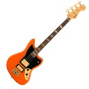 Fender フェンダー Limited Edition Mike Kerr Jaguar Bass Rosewood Fingerboard Tiger s Blood Orange エレキベースMike Kerr Jaguar Bassは、ヒットチャートを席巻するブリティッシュロックデュオRoyal Bloodの楽曲で聴くことができるマイク・カーの獰猛なトーンを提供します。アルダーボディにスラブローズウッド指板のメイプルネックを採用し、パンチと重厚なレゾナンス、そして極太なトーンを奏でます。コンパクトな30インチスケール長のModern ”C”ネックは、そのスリムなシェイプとミディアムジャンボフレット、9.5インチラジアス指板のコンビネーションと相まって、モダンな演奏性を提供します。Mike Kerr Jaguar Bassは、マイクのアグレッシブなリフや激情のリードプレイを再現するのに最適な高出力ハムバッカーが搭載されています。ゴールドハードウェアとエレガントなブロックインレイが、Tiger's Blood Orangeフィニッシュを鮮やかに引き立て、真に印象的な美しさを作り出してます。【spec】Body Material: AlderBody Finish: Gloss PolyesterNeck: Maple, Modern “C”Neck Finish: Satin Urethane with Gloss Urethane Headstock FaceFingerboard: Rosewood, 9.5” (241 mm)Frets: 20, Medium JumboPosition Inlays: White Pearloid Block (Rosewood)Nut (Material/Width): Synthetic Bone, 1.5” (38.1 mm)Tuning Machines: Vintage-Style Open-BackScale Length: 30” (762 mm)Bridge: 4-Saddle HiMassTM Vintage-Style BassPickguard: 3-Ply BlackPickups: Fender Custom Humbucking (Bridge), Fender “Wide Range” Humbucking Bass (Middle), (Neck)Pickup Switching: 3-Position Toggle: Position 1. Bridge Pickup, Position 2. Bridge And Neck Pickups, Position 3. Neck PickupControls: Master Volume, Master ToneControl Knobs: Black PlasticHardware Finish: GoldStrings: Nickel Plated Steel (.040-.095 Gauges)Case/Gig Bag: Deluxe Gig Bag with Tiger Embroidery (Leopard Print Interior)