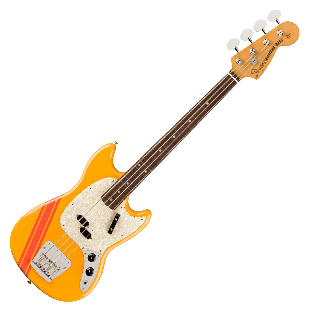 Fender フェンダー Vintera II 70s Competition Mustang Bass RW CORA エレキベースVintera II 70s Mustang Bassは、70年代のタイムレスなサウンドを現代に蘇らせ、フェンダーならではのアイコニックなルックス、インスピレーション、比類ないトーンを提供します。Vintera II 70s Mustang Bassは、アルダーボディにローズウッド指板のメイプルネックを採用し、パンチと透明感に溢れたクラシックなフェンダートーンを実現します。70年代初期の"C"シェイプネックは、直感的で魅力的なプレイアビリティを提供する70年代モデルのネックプロファイルをベースに設計されており、7.25インチラジアス指板とヴィンテージトールフレットにより、大胆なベンディングや繊細なビブラートが可能で、ヴィンテージの快適さが得られます。ヴィンテージスタイルの70年代式スプリットコイルピックアップは、温かでダイナミック、パワフルなフェンダーサウンドを提供します。ヴィンテージスタイルの4サドル式ブリッジとチューニングマシンは、クラシックなルックスに加え、イントネーションとチューニングの安定性を向上させます。Vintera II 70s Mustang Bassのクラシックなヴィンテージフィールと比類なきフェンダーサウンドで、あなたにしかできない、新たな音楽の歴史を刻み始めましょう。【FEATURES】■ アルダーボディ■ 7.25インチラジアスのローズウッド指板、ヴィンテージトールフレット■ 70年代初期の"C"ネックシェイプ■ ヴィンテージスタイル70年代式スプリットコイルピックアップ■ ヴィンテージスタイルMustang Bassブリッジ■ ヴィンテージスタイルオープンバックチューニングマシン【スペック】・プロダクトネーム：Vintera II '70s Competition Mustang Bass, Rosewood Fingerboard, Competition Orange・モデル番号：0149260339・シリーズ：Vintera II・オリエンテーション：Right-Hand・カラー：Competition Orange・原産国：MX・ネック：4-Bolt Standard・ネックフィニッシュ：Gloss Urethane・ネックシェイプ：Early '70s "C"・ネック：4-Bolt Standard・フィンガーボードラジアス：7.25" (184.1 mm)・フィンガーボードの素材：Slab Rosewood・ポジションインレイ：White Dot・サイドドット：・フレット数：20・トラスロッド：Vintage-Style Butt Adjust・トラスロッドナット：Vintage-Style Butt Adjust・ナット：Synthetic Bone・ナット幅：1.625" (41.3 mm)・ナットの素材：Synthetic Bone・ボディ：Alder・ボディフィニッシュ：Gloss Polyester・ボディシェイプ：Mustang Bass・ボディ素材：Alder・ブリッジ：4-Saddle Mustang Bass Strings-Through-Body・ピックガード：4-Ply Aged White Pearloid・ピックアップカバー：Black・コントロールノブ：Black Plastic・ハードウェアフィニッシュ：Nickel/Chrome・チューニングマシーン：Fender '70s Vintage-Style Stamped Open-Gear・String Trees：Vintage-Style Disc・ストリング：Fender USA 7250M Nickel Plated Steel (.045-.105 Gauges), PN 0737250406・ネックプレート：4-Bolt with "F" Logo・ストラップボタン：Vintage-Style・ミドルピックアップ：Vintage-Style '70s Split Single-Coil Mustang Bass・ピックアップコンフィギュレーション：Split Single-Coil・コントロール：Master Volume, Master Tone・スウィッチ：None・フレットサイズ：Vintage Tall・スケール：30" (762 mm)・ギグバック付き