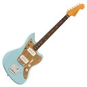 Fender フェンダー Vintera II 50s Jazzmaster RW SNB エレキギター ジャズマスターVintera II 50s Jazzmasterは、50年代のタイムレスなサウンドを現代に蘇らせ、フェンダーならではのアイコニックなルックス、インスピレーション、比類ないトーンを提供します。Vintera II 50s Jazzmasterは、アルダーボディにローズウッド指板のメイプルネックを採用し、パンチと透明感に溢れたクラシックなフェンダートーンを実現します。50年代後期の"C"シェイプネックは、手に馴染むグリップ感が心地良く、7.25インチラジアス指板とヴィンテージトールフレットにより、大胆なベンディングや繊細なビブラートが可能で、ヴィンテージの快適さが得られます。ブラックのブロックインレイとバインディングが、独特の70年代のルックスをエンハンスします。ヴィンテージスタイルの'50sシングルコイルピックアップは、煌びやかさと温かでダイナミックなパワフルさを併せ持ち、アイコニックなフェンダーサウンドを提供します。ヴィンテージスタイルのチューニングマシンは、クラシックなルックスに加え、より細かいギア比とチューニングの安定性を向上させます。Vintera II 50s Jazzmasterのクラシックなヴィンテージフィールと比類なきフェンダーサウンドで、あなたにしかできない、新たな音楽の歴史を刻み始めましょう。【FEATURES】■ アルダーボディ■ 7.25インチラジアスのローズウッド指板、ヴィンテージトールフレット■ 50年代後期の"C"ネックシェイプ■ ヴィンテージスタイル'50sピックアップ■ ヴィンテージスタイルフローティングトレモロ、プッシュイントレモロアーム■ リード／リズムサーキット搭載【スペック】・プロダクトネーム：Vintera II '50s Jazzmaster, Rosewood Fingerboard, Sonic Blue・モデル番号：0149110372・シリーズ：Vintera II・オリエンテーション：Right-Hand・カラー：Sonic Blue・原産国：MX・ヘッドストック：Jazzmaster・ネック：4-Bolt Standard・ネックフィニッシュ：Gloss Urethane・ネックシェイプ：Late '50s "C"・ネック：4-Bolt Standard・フィンガーボードラジアス：7.25" (184.1 mm)・フィンガーボードの素材：Slab Rosewood・ポジションインレイ：White Dot・サイドドット：・フレット数：21・トラスロッド：Vintage-Style Butt Adjust・トラスロッドナット：Vintage-Style Butt Adjust・ナット：Synthetic Bone・ナット幅：1.650" (42 mm)・ナットの素材：Synthetic Bone・ボディ：Alder・ボディフィニッシュ：Gloss Polyester・ボディシェイプ：Jazzmaster・ボディ素材：Alder・ブリッジ：6-Saddle Vintage-Style Adjustable with “Floating” Tremolo Tailpiece・ブリッジカバー/テイルピース：Vintage-Style Floating Tremolo with Tremolo Lock Button and Push-In Tremolo Arm・Bridge Mounting：Floating・ピックガード：1-Ply Gold Anodized Aluminum・ピックアップカバー：Parchment・コントロールノブ：Parchment Plastic・Switch Tip：Amber・ハードウェアフィニッシュ：Nickel/Chrome・チューニングマシーン：Fender Vintage-Style・String Trees：Butterfly・ストリング：Fender USA 250R Nickel Plated Steel (.010-.046 Gauges), PN 0730250406・トレモロアーム：Pop-In Vintage-Style Jazzmaster・ネックプレート：4-Bolt・ストラップボタン：Vintage-Style・ブリッジピックアップ：Vintage-Style '50s Single-Coil Jazzmaster・ネックピックアップ：Vintage-Style '50s Single-Coil Jazzmaster・ピックアップコンフィギュレーション：SS・コントロール：Lead Circuit Controls (Slide Switch Down): Master Volume, Master Tone; Rhythm Circuit Controls (Slide Switch Up): Two Thumbwheel Controls for Neck Pickup Volume and Tone・スウィッチ：3-Position Toggle (Lead Circuit)・Auxiliary Switching：2-Position On/Off Slide Switch for Switching Between "Lead" and "Rhythm" Circuits・フレットサイズ：Vintage Tall・スケール：25.5" (64.77 cm)・ギグバック付き