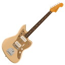 Fender フェンダー Vintera II 50s Jazzmaster RW DSD エレキギター ジャズマスターVintera II 50s Jazzmasterは、50年代のタイムレスなサウンドを現代に蘇らせ、フェンダーならではのアイコニックなルックス、インスピレーション、比類ないトーンを提供します。Vintera II 50s Jazzmasterは、アルダーボディにローズウッド指板のメイプルネックを採用し、パンチと透明感に溢れたクラシックなフェンダートーンを実現します。50年代後期の"C"シェイプネックは、手に馴染むグリップ感が心地良く、7.25インチラジアス指板とヴィンテージトールフレットにより、大胆なベンディングや繊細なビブラートが可能で、ヴィンテージの快適さが得られます。ブラックのブロックインレイとバインディングが、独特の70年代のルックスをエンハンスします。ヴィンテージスタイルの'50sシングルコイルピックアップは、煌びやかさと温かでダイナミックなパワフルさを併せ持ち、アイコニックなフェンダーサウンドを提供します。ヴィンテージスタイルのチューニングマシンは、クラシックなルックスに加え、より細かいギア比とチューニングの安定性を向上させます。Vintera II 50s Jazzmasterのクラシックなヴィンテージフィールと比類なきフェンダーサウンドで、あなたにしかできない、新たな音楽の歴史を刻み始めましょう。【FEATURES】■ アルダーボディ■ 7.25インチラジアスのローズウッド指板、ヴィンテージトールフレット■ 50年代後期の"C"ネックシェイプ■ ヴィンテージスタイル'50sピックアップ■ ヴィンテージスタイルフローティングトレモロ、プッシュイントレモロアーム■ リード／リズムサーキット搭載【スペック】・プロダクトネーム：Vintera II '50s Jazzmaster, Rosewood Fingerboard, Desert Sand・モデル番号：0149110389・シリーズ：Vintera II・オリエンテーション：Right-Hand・カラー：Desert Sand・原産国：MX・ヘッドストック：Jazzmaster・ネック：4-Bolt Standard・ネックフィニッシュ：Gloss Urethane・ネックシェイプ：Late '50s "C"・ネック：4-Bolt Standard・フィンガーボードラジアス：7.25" (184.1 mm)・フィンガーボードの素材：Slab Rosewood・ポジションインレイ：White Dot・サイドドット：・フレット数：21・トラスロッド：Vintage-Style Butt Adjust・トラスロッドナット：Vintage-Style Butt Adjust・ナット：Synthetic Bone・ナット幅：1.650" (42 mm)・ナットの素材：Synthetic Bone・ボディ：Alder・ボディフィニッシュ：Gloss Polyester・ボディシェイプ：Jazzmaster・ボディ素材：Alder・ブリッジ：6-Saddle Vintage-Style Adjustable with “Floating” Tremolo Tailpiece・ブリッジカバー/テイルピース：Vintage-Style Floating Tremolo with Tremolo Lock Button and Push-In Tremolo Arm・Bridge Mounting：Floating・ピックガード：1-Ply Gold Anodized Aluminum・ピックアップカバー：Parchment・コントロールノブ：Parchment Plastic・Switch Tip：Amber・ハードウェアフィニッシュ：Nickel/Chrome・チューニングマシーン：Fender Vintage-Style・String Trees：Butterfly・ストリング：Fender USA 250R Nickel Plated Steel (.010-.046 Gauges), PN 0730250406・トレモロアーム：Pop-In Vintage-Style Jazzmaster・ネックプレート：4-Bolt・ストラップボタン：Vintage-Style・ブリッジピックアップ：Vintage-Style '50s Single-Coil Jazzmaster・ネックピックアップ：Vintage-Style '50s Single-Coil Jazzmaster・ピックアップコンフィギュレーション：SS・コントロール：Lead Circuit Controls (Slide Switch Down): Master Volume, Master Tone; Rhythm Circuit Controls (Slide Switch Up): Two Thumbwheel Controls for Neck Pickup Volume and Tone・スウィッチ：3-Position Toggle (Lead Circuit)・Auxiliary Switching：2-Position On/Off Slide Switch for Switching Between "Lead" and "Rhythm" Circuits・フレットサイズ：Vintage Tall・スケール：25.5" (64.77 cm)・ギグバック付き