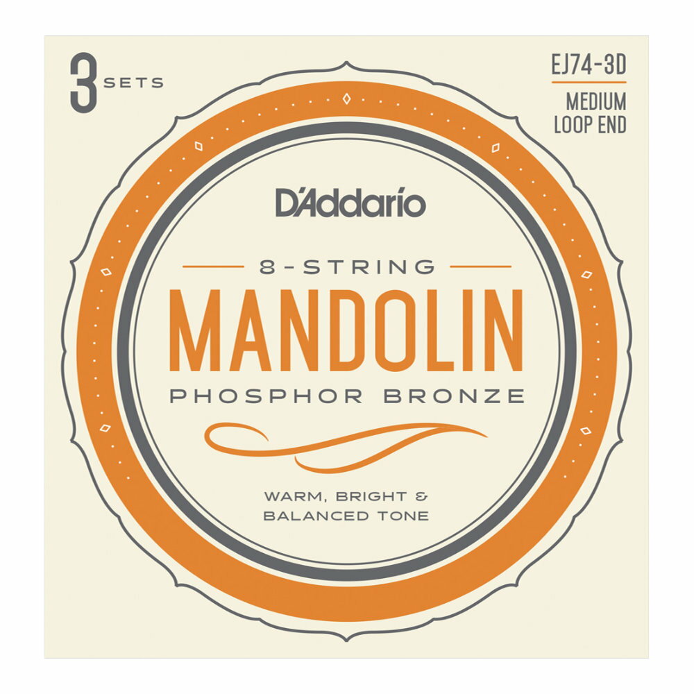 D'Addario ダダリオ EJ74-3D Mandolin Strings Phosphor Bronze Medium 11-40 マンドリン弦 3セット