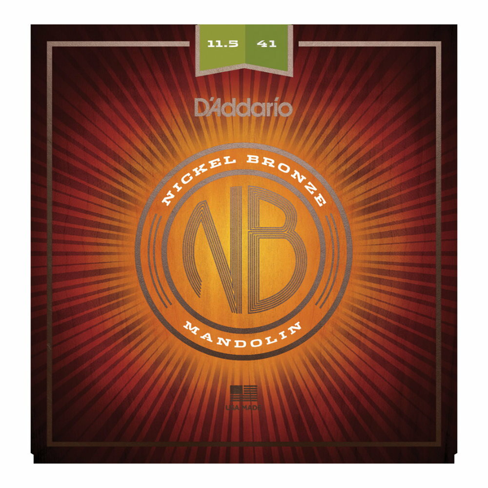 D'Addario ダダリオ NBM11541 Nickel Bronze Mandolin Set Medium-Heavy 11.5-41 マンドリン弦Nickel Bronze MandolinD'Addario のプレミアム弦であるNickel Bronze弦にマンドリン用セットが登場。4種類のゲージセットで展開します。Nickel Bronze弦はクリアでバランスのとれたサウンドとリッチな倍音を表現します。また Nickel Bronze弦にはD'Addario のNY Steelコアとプレーン弦を使用していますので、高い耐久性と高いチューニングの安定性を発揮します。ゲージ：Medium-HeavyE : .011/.011A : .015/.015D : .026/.026G : .040/ .040