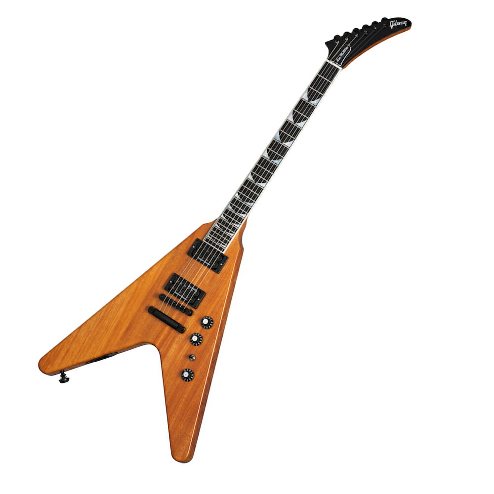 Gibson ギブソン Dave Mustaine Flying V EXP Antique Natural エレキギター※ご購入後、15日以内に必ず同梱されるユーザー登録カードに必要事項をご記入の上、ギブソン・ジャパンへご郵送下さい。ユーザー登録したご本人に限り、メーカー規定の故障に対してのみ、無期限での保証が提供されます。メタルの象徴、Dave MustaineデザインモデルDave Mustaine（デイヴ・ムステイン）は、マルチプラチナム・セリングとグラミー賞を受賞したバンド”MEGADETH（メガデス）”の伝説的なギタリスト、ボーカリスト、そしてソングライターであり、バンドの創設者です。彼の新しいGibson Dave Mustaine Flying VTM EXP Artist Modelは、彼が求めるパワフルでヘビーなサウンドと卓越した演奏性能を持ち合わせています。25.5インチ・スケールのマホガニー・ネックは、コンパウンド・フレットボード・ラジアス（ローポジションからハイポジションにかけて、フィンガーボード・ラジアスが緩やかになる円錐形加工処理）を持つエボニー・フレットボードに24ミディアム・ジャンボ・フレットとマザー・オブ・パール “teeth” インレイ、そしてキドニー型ボタンのGrover Mini RotomaticチューナーとGraph Techナットが採用され、エクスプローラー・スタイルのヘッドストック仕様となっています。マホガニー・フライングVスタイルのボディには、Tune-0-MaticTMブリッジとストップバー・テールピースを使用し、デイブ・ムステインのシグネチャー・ピックアップであるSeymour Duncan Thrash Factorがペアで搭載されています。アンティーク・ナチュラルとメタリック・シルバーのニトロセルロース・ラッカー・フィニッシュ、ブラック・クロームのハードウェアが特長です。ハードシェル・ケースが付属しています。【Dave Mustaine Flying V EXP Specifications】・BodyBody Shape : Flying VBody Material : MahoganyFinish : Gloss Nitrocellulose Lacquer・NeckMaterial : MahoganyProfile : SlimTaper with VoluteScale Length : 25.5"Fingerboard Material : EbonyFingerboard Radius : CompoundNumber Of Frets : 24Frets : Medium JumboNut Material : Graph TechNut Width : 1.695"End of Board Width : 2.26"Inlays : Mother of Pearl TeethJoint : Glued In・HardwareFinish : Black ChromeTuner Plating : Black ChromeBridge : Nashville Tune-O-MaticTailpiece : Stop BarTuning Machines : Grover Mini Rotomatics with Kidney ButtonsTrussRod : AdjustableTruss Rod Cover : 2-ply Bell; Black and White; Dave Mustaine SignatureControl Knobs : Black Witch HatsSwitch Tip : BlackJack Plate Cover : Recessed Black ChromeStrap Buttons : 2・ElectronicsNeck Pickup : Dave Mustaine Signature Seymour Duncan Thrash Factor SetBridge Pickup : Dave Mustaine Signature Seymour Duncan Thrash Factor SetControls : 2 Volume, 1 Master Tone, Custom Dave Mustaine WiringPickup Selector : 3-way ToggleOutput Jack : 1/4"・MiscellaneousStrings Gauge : .010, .013, .017, .026, .036, .046Case : Custom Hardshell Case with Dave Mustaine SilhouetteAccessories : Gibson Accessory Kit