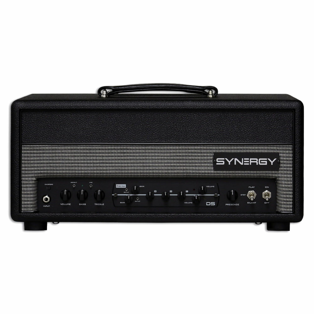 SYNERGY AMPS シナジーアンプ SYNERGY SYN-30 HEAD ギターアンプヘッドSYNERGY SYN30は、SYNERGYモジュールを1台搭載可能なオールチューブ・ヘッドアンプです。12AX7のプリアンプ部と6L6のパワーアンプ部を備え、オンボードのクリーン・チャンネルにSYNERGYモジュールを組み合わせることが可能です。SYN30オールチューブ・ヘッドは、シンプルでスタンダードなチューブ・アンプを好む方に最適です。オンボードのクリーン・チャンネルとSYNERGYプリアンプ・モジュールのドックが備わっており、合計3つのサウンドキャラクターをフットスイッチで切り替えることができます。パワー管には6L6を使用しており、クリーンなヘッドルームと余裕のあるパワーを誇ります。SYN30は他のSYNERGYアンプと同様、高品位なキャビネット・シミュレートによるダイレクト・アウト、MIDIプログラミング、トランスペアレントなエフェクト・ループを備え、ライブ・ステージやスタジオ・レコーディングだけでなくホーム・スタジオでも活躍します。■30 WATTS OF ALL-TUBE POWER真空管アンプはその独特のサウンドとフィーリングで多くのギタリストに愛されています。真空管のサウンドは音楽の表現力を向上させ、空気を揺らすようなサウンドや、ウォームなトーンは、特にライブやレコーディングで不可欠な要素となっています。SYNERGY SYN30アンプ・ヘッドは、SYNERGYプリアンプ・モジュール・テクノロジーを搭載し真空管アンプの魅力を最大限に引き出します。アンプ・ヘッドに搭載されたクリーン・チャンネルとSYNERGYプリアンプ・モジュールを組み合わせることにより、ブティック・アンプ・クオリティの3チャンネルのトーンを実現することができます。SYN30は、伝統的なチューブ・アンプのパフォーマンスと、モダンなテクノロジーを兼ね備えています。■A NEW STANDARD IN TONAL FLEXIBILITYSYN30は、ギタリストの夢を叶えるアンプです。初期のロックンロール・サウンドを求める場合は、BMANプリアンプ・モジュールを試してみてください。一方、歌うようなサステインとリードトーンが必要な場合は、Soldano SLOモジュールをおすすめします。モジュールの交換はとても簡単です。蝶ネジを緩めてモジュールを交換するだけで、あらゆる名機の夢のようなアンプ・サウンドを得ることができます。オンボードのクリーンチャンネルの美しいクリーントーンを加えれば、どんな演奏、セッション、演奏スタイルにも対応できる3チャンネル・ヘッドになります。■POWERFUL SWITCHING OPTIONSSYN30の多彩なサウンドは、専用フットコントローラーSYNERGY 3F フットコントローラーを使用して切り替えることができます。工場出荷時には、3つのボタンがオンボードのクリーン・チャンネルとプリアンプ・モジュールの2つのチャンネルを呼び出すように設定されています。SYN30はまた、MIDIにも完全対応しており、外部機器からのコントロールも可能です。■AUTO SENSINGSYN30は、接続されたモジュールを自動的に検出する、特許出願中の独自の技術を採用しています。モジュールが検出されると、SYN30は内蔵の12AX7真空管のカソード・バイアス回路を調整し、ベースとなったオリジナルのアンプの設計に最もマッチするよう、自動調整を行います。全てのSYNERGY HARDWAREとPREAMP MODULEは米国特許で保護されています。【Specification】製品タイプ：SYNERGY モジュール・システム対応 30W アンプヘッドチャンネル数：1Preamp Tubes：12AX7/ECC83 ×4Poweramp Tubes：6L6/5881 ×2入出力端子（フロント）：INPUT入出力端子（リア）：EFFECT SEND ×1, EFFECT RETURN ×1, BALANCED OUTPUT（XLR）×1, SPEAKER OUT ×2, MIDI IN, MIDI THRUフロントパネル・コントロール：VOLUME, BASS, TREBLE, PRESENCE, BRIGHT, MID, CH/STOREリアパネル・コントロール：MIDI CH, SP IMPEDANCE, GROUND LIFT, CAB-SIM BYPASS, FX SEND/RETURN LEVELサイズ：600mm(W)×254mm(D)×254mm(H)付属品：3ボタン フット・コントローラー重量：14.5kg