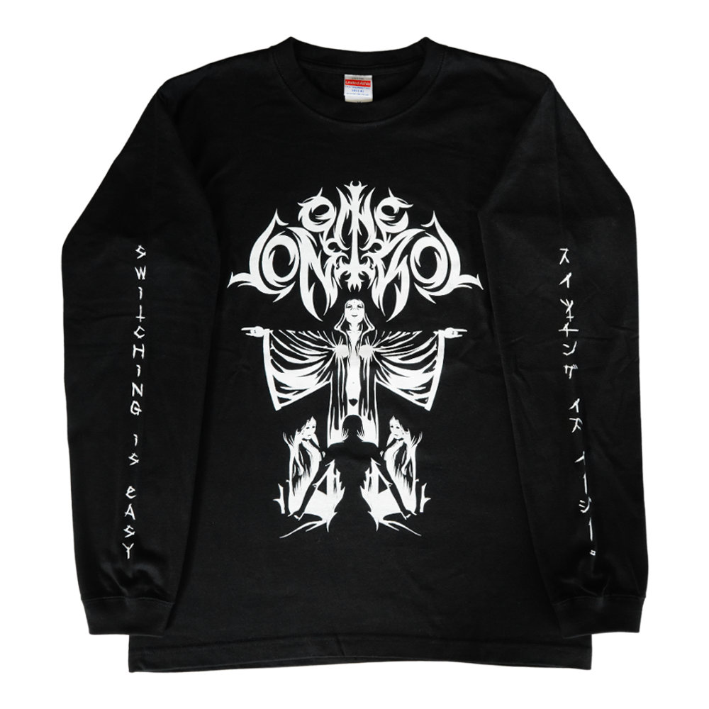 One Control ワンコントロール デスメタル風ロゴ ロングTシャツ ブラック Mサイズデスメタル風にデザインされたOne ControlのロゴとイラストがプリントされたブラックロングTシャツです。サイズ M肩幅 45身幅 52身丈 69袖丈 62※上記サイズは単位（cm）、ウエアを平置きで測定しています。表記サイズは目安としてお考えください。