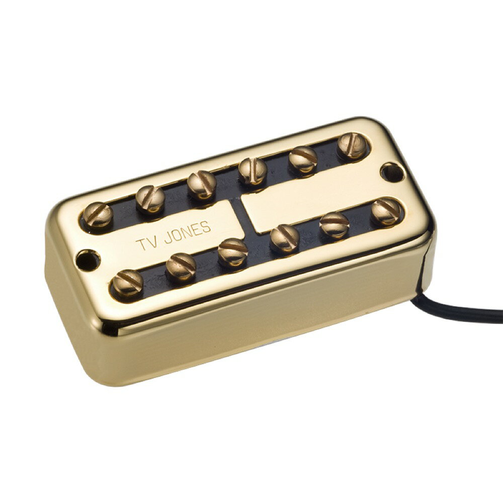 TV Jones TVジョーンズ Power'Tron Universal Mount Bridge Gold ブリッジ ピックアップ※ギターパーツの取り扱いには、相応の技術と知識が必要になります。自己責任にて取り扱い可能な方のみ、ご検討下さい。取り付け時に起った、楽器及びパーツの破損・損傷等につきましては当店は保証出来ません。あらかじめご了承下さい。【トゥワング、太さ、煌めき、そしてウォームなトーンを程よくブレンド】TVクラシックの持ち味であるきらめく様なサウンド、そして透明感のあるベースノートの特徴を残しつつ、強力なミッドレンジ、高出力なスペックをフィルタートロン・サイズに組み合わせ誕生したパワートロン・ピックアップ。パワートロン・ブリッジ・ピックアップの心臓部に特別に長い2本のボビンを使用して、スタンダード・ゲージのワイヤーのターン数が増えたことで、ベースノートの深さとクリアさが強調したトゥワンギーさ、トレブルノートがフル出力され、ミッドレンジが太いサウンドを実現しました。全体的なトーン・クオリティーは、伝説の「50年代PAF」とグレッチ・サウンド特有のトゥワンギーをブレンドしたサウンドに仕上がっています。【スペック】■ Bridge：背の高いボビンを採用することで、標準ゲージのワイアーをより多めに巻き上げてあります。素晴らしいハイエンドと、クリアでディープなローエンドを併せ持ったトーンが特徴です。1950年代のPAFハムバッカーとトゥワンギーなフィルタートロンをブレンドしたような素晴らしいトーンを持っています。■ DC Resistance：7.8K■ Inductance：4.75H■ Wire：4 Conductor■ Color：Gold（ゴールド）