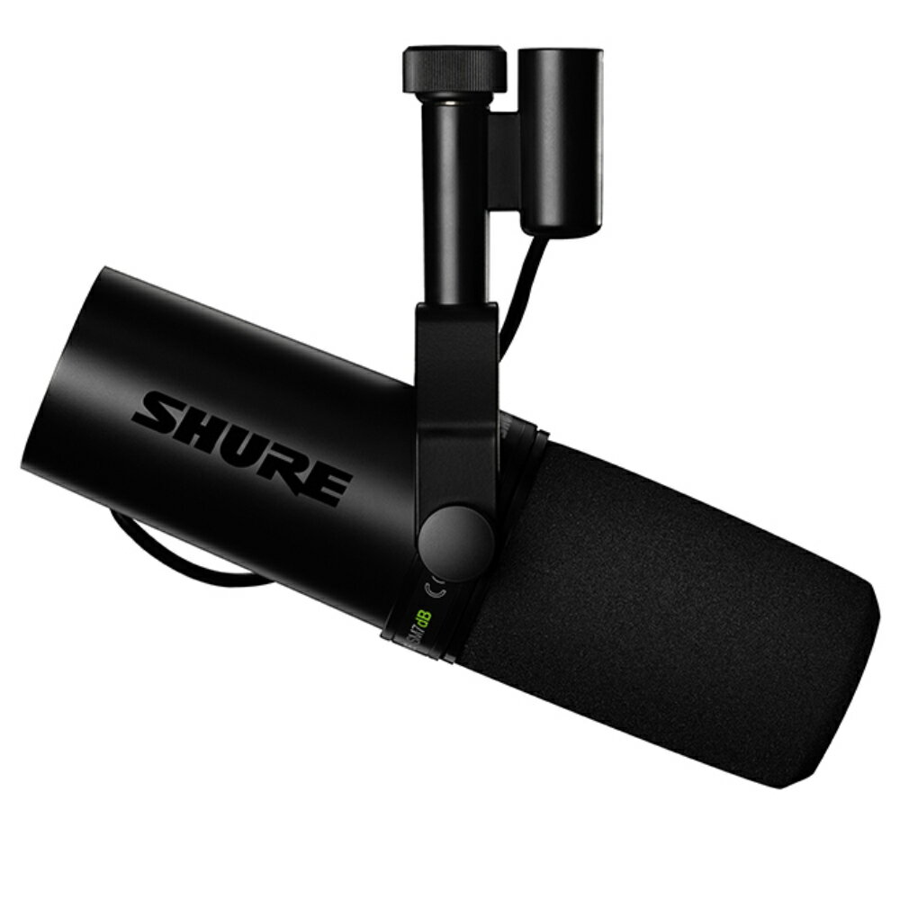 SHURE シュアー SM7DB プリアンプ内蔵 ダイナミックマイク ボーカルマイクロホン“マイク界のキング”ともいわれるアイコニックなマイクに、新たなラインアップが追加されました。Shure SM7dBは、長年愛されてきたSM7Bのサウンドはそのままに、レコーディングに必要なゲインを提供する便利なプリアンプを内蔵しています。伝説的SM7Bのサウンドを受け継いだこのXLRダイナミックマイクロホンの新製品は、ポッドキャスター、ストリーマー、コンテンツクリエイターが、どのような配信環境でも完璧な音を簡単に収音できるように設計されています。伝説的なマイクロホンが築いた、次への進化。SM7dBダイナミックボーカルマイクロホンは低ノイズ、フラットで安定したゲインを提供するプリアンプを内蔵し、マイクの周波数特性を保持してクリーンでクラシックなサウンドを実現します。あらゆるインターフェースに対応、デスク回りをスッキリさせたい方に最適なアイテムです。プリアンプから+18dBまたは+28dBのブーストを選択できます。フラットで広範囲な周波数特性により、音楽やスピーチを非常に自然でナチュラルに再現。プリアンプのバイパススイッチを備えているので、プリアンプを無効にして元のSM7Bの性能に戻すことも可能低域ロールオフと中域を強調した（プレゼンスブースト）設定スイッチ電磁ハム・ノイズに対する遮蔽性の向上により、コンピュータ・モニターによって生じる干渉をシャットアウト内蔵「エア・サスペンション式」ショックマウントにより、メカニカル・ノイズの伝達を事実上完全に排除配信やナレーションの近接収音時でも、突発的なブレス・ノイズに対する保護対策を追加する必要がまったくない、高性能なポップ・フィルタを搭載ヨーク・マウントには、取り付け/取り外しが簡単な締め付けスタンド・ナットが採用されており、マイクロホン設置の微調整が可能均一な周波数特性を持つ、軸対称な伝統のカーディオイド指向特性が、最大限のセパレーションを実現すると同時に、収音軸を外れたときの音質劣化を最小限に抑制頑丈な構造と優れたカートリッジ保護により、卓越した信頼性を実現プリアンプ内蔵トランスデューサー ダイナミック接続: XLRマイクスタンドおよびブームアーム対応EQスイッチ色 ブラック感度: -59dB, -41dB, -31dB同梱品SM7dBボーカルマイクロホン、近接用ウインドスクリーン、3/8” スレッドネジアダプター