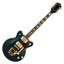 GRETSCH グレッチ G2657TG Streamliner Center Block Jr. Double-Cut with Bigsby and Gold Hardware FSR MDSPH エレキギター セミアコギター【スペック】・モデル番号：2801600533・シリーズ：Streamliner・オリエンテーション：Right-Hand・カラー：Midnight Sapphire・原産国：ID・ヘッドストックバインディング：・ネック：Set-Neck・ネックフィニッシュ：Gloss・ネックシェイプ：Thin "U"・ネック：Set-Neck・フィンガーボードラジアス：12" (305 mm)・フィンガーボードの素材：Laurel・ポジションインレイ：Pearloid Hump Block・サイドドット：・フレット数：22・ナット：Synthetic Bone・ナット幅：1.6875" (42.86 mm)・ナットの素材：Synthetic Bone・ボディ：Laminated Maple・ボディフィニッシュ：Gloss・ボディシェイプ：Center Block Jr.・ボディトップ：Arched Laminated Maple・ボディバインディング：Aged White with B/AW/B Purfling・ボディバック：Arched Laminated Maple・Body Style：Gretsch Center Block Guitars・ボディ素材：Laminated Maple・ブレイシング：Center Block・ウェイスト：8.625" (219.08 mm)・Sound Hole：F-Holes・ブリッジ：Adjusto-Matic・ブリッジカバー/テイルピース：Bigsby B50・Bridge Mounting：Anchored・ピックガード：3-Ply Tortoiseshell (べっ甲柄)・コントロールノブ：Gretsch Radio Arrow・ハードウェアフィニッシュ：Gold・チューニングマシーン：Die-Cast・ストリング：Nickel Plated Steel (.010-.046 Gauges)・ストラップボタン：Standard・ブリッジピックアップ：Broad'Tron BT-2S・ネックピックアップ：Broad'Tron BT-2S・ピックアップコンフィギュレーション：Broad'Tron / Broad'Tron・コントロール：Volume 1. (Neck Pickup), Volume 2. (Bridge Pickup), Master Volume, Master Tone・スウィッチ：3-Position Toggle: Position 1. Bridge Pickup, Position 2. Bridge and Neck Pickups, Position 3. Neck Pickup・アッパーバウト：10.625" (270 mm)・ローワーバウト：13.375" (340 mm)・Body Depth：1.75" (44.45 mm)・フレットサイズ：Medium Jumbo・スケール：24.75" (629 mm)・ソフトケース付き