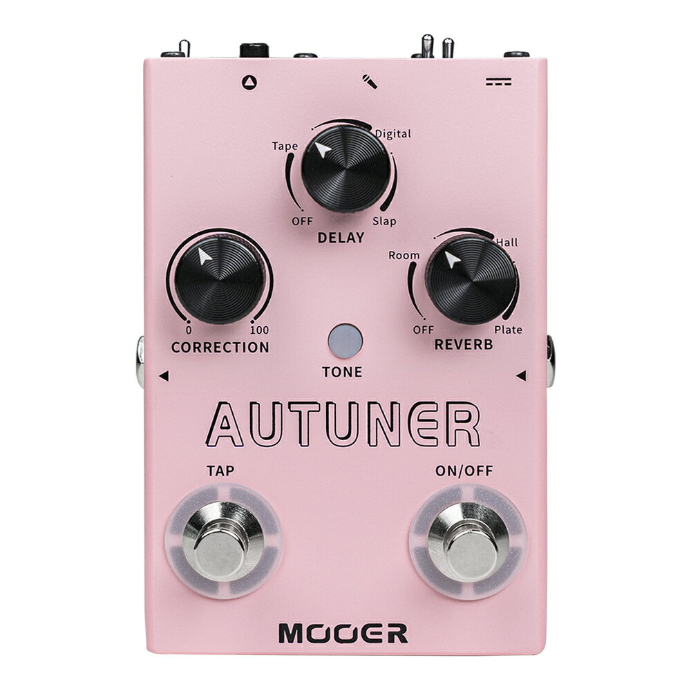 Mooer ムーアー MVP1 Autuner ディレイ リバーブ ピッチ補正 ボーカル用エフェクター ギターエフェクタームーアー / エムブイピーワンオーチューナーMooer MVP1 Autunerは、コンパクトで扱いやすいヴォーカル・ギター用のエフェクトペダルです。ヴォーカルにピッチ補正を施すことができ、ヴォーカルトーンの基本的なモードを選択できます。さらにディレイとリバーブで空間的な広がりをコントロールします。ヴォーカルの基本を作るエフェクトとして使うことができます。また、ギターを同時に接続することができ、ギターヴォーカルプレイヤーにも最適。ギターなどの楽器はリバーブエフェクトをかけることができます。さらにヴォーカルシンセサイザーとして、フットスイッチを踏んでいる間だけヴォーカルをシンセサイズできます。＜特徴＞■ 正確なピッチ補正効果で、クリーンで均一なトーンを実現■ ヴォーカルパフォーマンスのために設計されたディレイとリバーブ■ 3つのユニークなヴォーカルトーンを選択可能■ 個別のギターリバーブエフェクトを備えたギターイン/アウト■ ディレイエフェクトタイミングを設定するタップテンポ搭載デュアルフットスイッチ■ ワンクリックで使えるヴォーカル用電子エフェクト■ 48Vファンタム電源■ マイクアンプまたはストンプボックスとして使用可能■ ギターとマイクのミックスまたは個別出力が可能なアウトプットモード■ フットスイッチでヴォーカルシンセサイザーを起動＜各部の役割＞・ON/OFFフットスイッチ：エフェクトのON/OFFを切り替え・TAPフットスイッチ：複数回タップしてディレイタイムを設定・INST：楽器用インプット・OUTPUT：6.35mmアンバランスドアウトプット・TONE：マイクロフォントーンモードを切り替えるLEDボタン・CORRECTION：補正レベル・DELAY：ディレイエフェクト・REVERB：リバーブエフェクト・DC IN：電源用インプット・48V：48Vファンタム電源のON/OFF・LINE IN：ラインシグナルのON/OFF・MIC：マイクロフォンインプット・GAIN：ゲインレベルの調整・XLR OUT：バランスドアウトプット・GND/LIFT：グラウンドリフトスイッチ【ヴォーカルエフェクトのコントロール・調整】接続が正しく行われていれば、フットスイッチを押してフットスイッチLEDが点灯し、エフェクトがかかります。マイクロフォンエフェクトとギターリバーブをまとめてON/OFFできます。AUTUNEはマイクロフォンシグナルにディレイ、リバーブをかけ、マイクロフォンシグナルの補正が行えます。【ディレイ】DELAYノブで3つのディレイタイプを選択し、ディレイレベルを調整できます。テープディレイ、デジタルディレイ、スラップディレイを選択できます。ノブを回すとディレイレベルを調整します。OFFの位置ではディレイがOFFになります。また、左フットスイッチを3回以上タップするとDELAYノブでディレイタイムを、CORRECTIONノブでディレイのフィードバックを調整することができます。（Hidden Mode）【ピッチ補正】CORRECTIONノブでマイクロフォンレベルを補正します。【ヴォーカルトーン】AUTUNERにはFLAT、WARM、BRIGHTの3つのヴォーカル用トーンがあります。TONEボタンを押すと、LEDで選択したトーンを表示します。FLAT：消灯、WARM：赤、BRIGHT：青【ギターエフェクト】AUTUNERには楽器用リバーブエフェクトを搭載しています。Hidden ModeでREVERBノブを回すと楽器用リバーブを調整できます。【ヴォーカルシンセサイザー】左フットスイッチを長押しするとヴォーカルシンセサイザーを使うことができます。エフェクトがかかっている間はLEDが赤に点灯し、フットスイッチを放してエフェクトがOFFになるとLEDは緑に戻ります。【フットスイッチ】● 右フットスイッチ：右側のフットスイッチを押すとフットスイッチLEDが緑に点灯し、エフェクトがONになります。ヴォーカルエフェクト（ディレイ、リバーブ、補正）と楽器用リバーブエフェクトが同時にONになります。フットスイッチを再度押すとエフェクトがOFFになります。トーンモードは常にONとなります。● 左フットスイッチ：1.タップテンポ：左フットスイッチを3回以上タップするとディレイタイムをタップテンポで設定できます。ディレイタイムは最後のタップとその前のタップのタイムギャップに設定されます。2.エレクトロニックエフェクト：左フットスイッチを長押しするとエレクトロニックエフェクトがONになります。（フットスイッチLEDが赤になります。）フットスイッチを離すとエフェクトがOFFになります。Hidden Mode：左右のフットスイッチを同時に押すとフットスイッチLEDが黄色に点滅し、Hidden Modeに入ります。左右のフットスイッチのどちらかを押すとHidden Modeを終了します。【アウトプットモード】AUTUNERにはMixedモードとIndividualモードの2つのアウトプットモードがあります。Mixedモード：右フットスイッチを長押ししながら電源を入れ、フットスイッチLEDが緑に点滅していればMixedモードです。このモードでは6.35mmアウトプットとXLRアウトプットはどちらもマイクロフォンと楽器のシグナルを出力します。Individualモード：右フットスイッチを長押ししながら電源を入れ、フットスイッチLEDが赤に点滅していればIndividualモードです。このモードでは6.35mmアウトプットからは楽器のシグナルが、XLRアウトプットからはマイクロフォンのシグナルが出力されます。※アウトプットモードセッティングは電源を切っても保存されます。＜スペック＞・INST IN: 1/4" mono audio jack (impedance value: 1M ohms)・6.35mm OUT: 1/4" mono audio jack (impedance value: 100 ohms)・MIC IN: XLR balanced input jack (impedabnce value: 2.14k ohms)・XLR OUT: XLR balanced output jack (impedance value: 300 ohms)・Response frequency: 20-20KHz・Power requirements: AC adapter 9V DC・Current Draw: 500mA・Dimension: 86.6mm(D) x 125mm(W) x 60mm(H)・Weight: 0.37kg・Accessories: quick guide, power supply種類：ヴォーカル用エフェクター、ディレイ、リバーブ、ピッチ補正アダプター：9Vセンターマイナス電池駆動：-コントロール：CORRECTION、DELAY、REVERB、ON/OFF、TAP