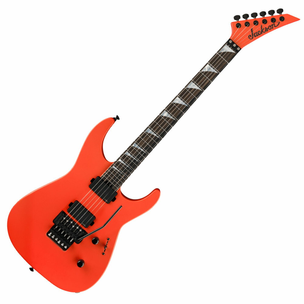 Jackson ジャクソン American Series Soloist SL2MG Satin Lambo Orange エレキギター1980年に南カリフォルニアで誕生したJacksonブランドは、ハードロックやメタルの名プレイヤーたちのニーズを取り入れ、テクニカルかつハイスピードな演奏に対応する機能を備えた楽器を提供したパイオニアブランドです。Jacksonは、この40年間、ハイパフォーマンスギターの分野に革命を起こし続けており、メタル業界を代表するメーカーとして世界を席巻しています。Jackson American Seriesは、ジャクソンブランドにとって、カリフォルニア州のコロナ工場で製作される初のフラッグシップ製品ラインとなり、Jacksonの歴史における新しい章の幕開けを象徴します。テクニカルプレイに必要不可欠な要素をすべて備えたAmerican Series Soloist SL2MGは、プレミアムなハイパフォーマンスギターカテゴリーにおける新たなスタンダードを確立し、世界中のプレーヤーを刺激します。アルダーボディに、サスティンを高めるスルーネック構造の3ピースメイプルネックにはグラファイト補強ロッドを埋め込み、温度や湿度などの影響を最小限に抑え込みます。丁寧なエッジロールオフ処理が施された12インチ〜16インチコンパウンドラジアスのエボニー指板には、24本のジャンボステンレスフレットとインバースマザーオブパールシャークフィンインレイを備え、ストレスフリーに高度かつ高速なプレイができるように設計されています。Luminlayグローインザダークサイドドットにより、暗いステージでも優れたフレットポジションの視認性が確保されており、ヒールマウントのトラスロッド調整ホイールにより、ネック調整も容易に行えます。搭載されたEMG 81とEMG 85ハムバッカーは、パンチがありながらも、モダンメタルには必要不可欠なクリアさと優れた分離感が特徴のサウンドを提供します。3ウェイブレードスッチング、1ボリューム、1トーンといったコントロール類は、シンプルながらも多彩なジャンルに対応するパワフルなサウンドとパフォーマンスを提供します。さらに、ポップイン式トレモロアームとステンレススチールスクリューを採用したFloyd Rose 1500 Seriesのダブルロッキングトレモロシステム、Gotoh MG-Tロッキングチューナー、Dunlopデュアルロッキングストラップボタンなど、プレミアムなスペックを備え、大胆かつアグレッシブなプレイでも信頼できるチューニングの安定性とパフォーマンスをお約束します。Jacksonのトレードマークでもある魅力的なスタイリングをフィーチャーしたAmerican Series Soloist SL2MGは、マッチングJacksonポインティヘッドストックとブラックハードウェアを装備しています。【spec】Body Material: AlderBody Finish: Matte, SatinNeck: Maple, Speed NeckNeck Finish: Satin Color MatchedFingerboard: Ebony, 12” to 16” Compound Radius (304.8 mm to 406.4 mm)Frets: 24, Jumbo Stainless SteelPosition Inlays: Inverted Mother of Pearl Sharkfin (Ebony)Nut (Material/Width): Floyd Rose 1500 Series Locking, 1.6875”Tuning Machines: Gotoh MG-T LockingScale Length: 25.5” (64.77 cm)Bridge: Floyd Rose 1500 Series Double-Locking TremoloPickups: EMG 81 (Bridge), (Middle), EMG 85 (Neck)Pickup Switching: 3-Position Blade: Position 1. Full Bridge Pickup, Position 2. Bridge and Neck, Position 3. Neck PickupControls: Volume, ToneControl Knobs: Dome-StyleHardware Finish: BlackStrings: Nickel Plated Steel (.009-.042 Gauges)Case/Gig Bag: Included Jackson Foam Core Case (p/n: 2994742100)