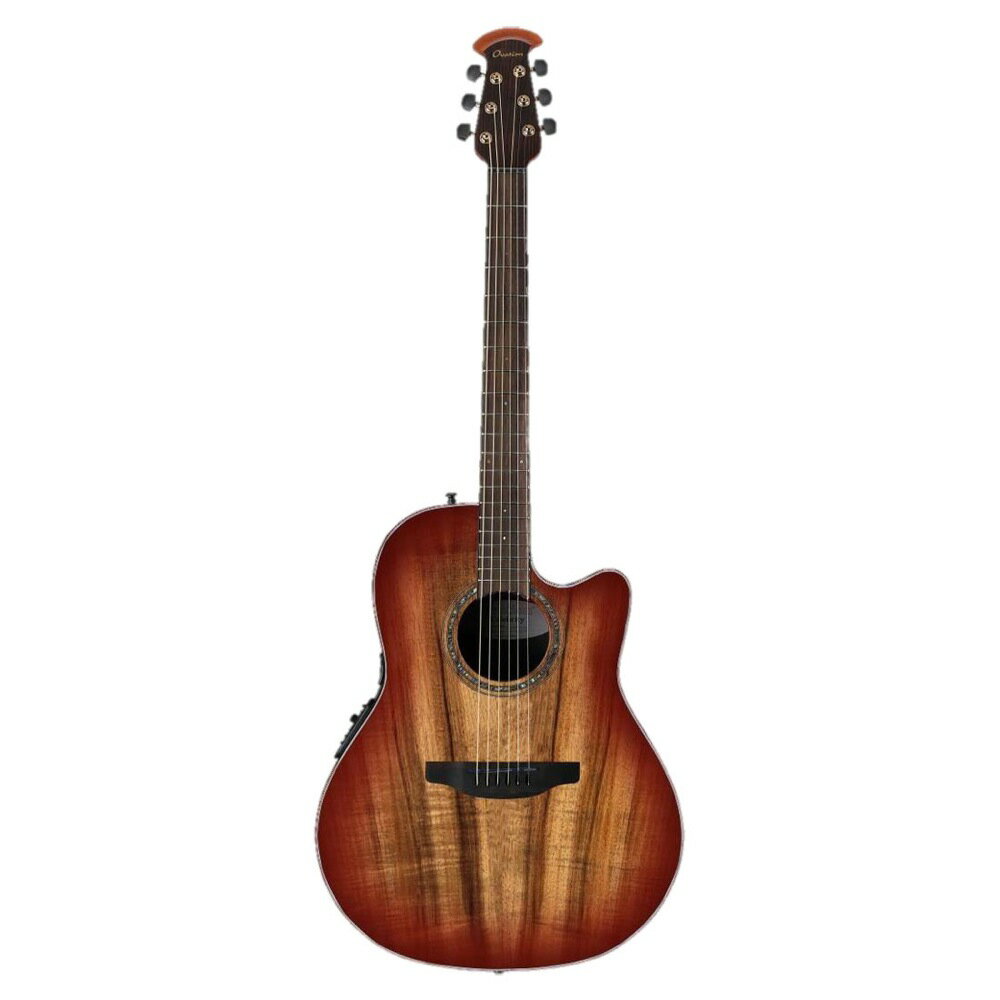 OVATION CS24P-FMYR Celebriy Exotic Selection エレクトリックアコースティックギターマートルウッドとして有名な、アメリカ西部原産、ウンベルラリア・カリフォルニカは見た目の美しさだけではなく非常に高品質なギターに使用されることが多くメイプル、ウォルナット、マホガニーの音色の良い部分の特徴を組み合わせた木材です。今回この特別な木材を使用したギターが、Ovation Celebrityシリーズより数量限定で発売。センタ-ホールタイプで、アバロンのロゼッタとドットインレイがほどこされており限定販売のトップ材と仕上げは目をひく一本となっております。【SPEC】ボディ：Mid-depth Lyrachord Bodyトップ：Flamed Myrtlewoodネック：Nato指板：Ovangkolブリッジ：Ovangkolスケール：642mmナット幅：42.8mmペグ：Ovation Originalピックアップ：OP4BT preamp