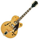 GRETSCH グレッチ G2410TG Streamliner Hollow Body Single-Cut with Bigsby and Gold Hardware Laurel Fingerboard Village Amber ヴィンテージアンバー エレキギター大胆さと堂々たる風格を備えたG2410TG Streamliner Hollow Body Single-Cut with Bigsby and Gold Hardwareは、標準を超えた品質に憧れる、現代のギタリストのためにデザインされたモデルです。モダンな音色、より薄くなったメイプルボディ、アップデートされたエレクトロニクスを採用したG2410TGのエレガントなスタイルは、Gretschらしさを全面的にフィーチャーしています。Streamlinerサウンドの秘密は、Broad'Tron BT-2Sハムバッカーにあります。Streamliner Collection用に特別設計された高出力Broad'Tronピックアップは、タイトな低音域レスポンスと屈強なトーン、煌びやかな高音域と乾いた中音域を奏でます。リア&フロントピックアップ用のボリュームコントロール、マスタートーンコントロール、マスターボリュームコントロール、3ウェイピックアップスイッチングなど、従来のコントロールレイアウトにより、さらなる実用的なサウンドを実現します。エレガントなパーロイドハンプトップインレイと、22本のミディアムジャンボフレットを備えた12インチラジアスのローレル指板を装備したホワイトバインディングが施された薄めのUシェイプナトーネックは、激情のリフとコードワークに最適です。BigsbyライセンスのB60ビブラートテイルピースは演奏に豊かな表情を加え、固定式のAdjusto-Maticブリッジと人工骨ナットが、チューニングの安定性を提供します。目を見張るようなGretschの伝統的なスタイリングも健在です。ヴィンテージスタイルのブラックコントロールノブ、スケール感のあるサウンドを提供する拡大されたFホール、アップグレードされたエイジドホワイトバインディング、輝かしいゴールドハードウェアを採用しています。G2410TGには、Ocean Turquoise、Single Barrel Stain、Village Amberといった3種類のスタイリッシュなボディフィニッシュをラインナップし、Ocean TurquoiseとVillage Amberフィニッシュにはべっ甲柄ピックガード、Single Barrel Stainにはクリームピックガードが装備されます。●Generalシリーズ：Streamlinerオリエンテーション：Right-Handカラー：Village Amber原産国：ID●Neckネック：Natoネックフィニッシュ：Glossネックシェイプ：Thin "U"ネック：Set-Neckフィンガーボードラジアス：12" (305 mm)フィンガーボードの素材：Laurelポジションインレイ：Pearloid Hump Blockフレット数：22ナット：Synthetic Boneナット幅：1.6875" (42.86 mm)ナットの素材：Synthetic Bone●Bodyボディ：Laminated Mapleボディフィニッシュ：Glossボディシェイプ：Streamliner Hollow Bodyボディトップ：Arched Laminated Mapleボディバインディング：Aged White with B/W/B Purflingボディバック：Arched Laminated MapleBODY STYL：EGretsch Hollow Body Guitarsボディ素材：Laminated Mapleブレイシング：Sound Postウェイスト：9.75" (248 mm)SOUND HOLE：F-Holes●Hardwareブリッジ：Adjusto-Maticブリッジカバー/テイルピース：Bigsby B60BRIDGE MOUNTING：Securedピックガード：3-Ply Tortoisell柄 with Gold Gretsch Logoピックアップカバー：Goldコントロールノブ：Black Vintage-Styleハードウェアフィニッシュ：Goldチューニングマシーン：Die-Castストリング：Nickel Plated Steel (.010-.046 Gauges)ストラップボタン：Standard●Electronicsブリッジピックアップ：Broad'Tron BT-2Sネックピックアップ：Broad'Tron BT-2Sピックアップコンフィギュレーション：Broad'Tron / Broad'Tronコントロール：Volume 1. (Neck Pickup), Volume 2. (Bridge Pickup), Master Volume, Master Toneスウィッチ：3-Position Toggle: Position 1. Bridge Pickup, Position 2. Bridge and Neck Pickups, Position 3. Neck Pickup●Measurementsアッパーバウト：11.625" (295 mm)ローワーバウト：16" (406 mm)BODY DEPTH：2.25" (57 mm)フレット：サイズMedium Jumboスケール：24.75" (629 mm)