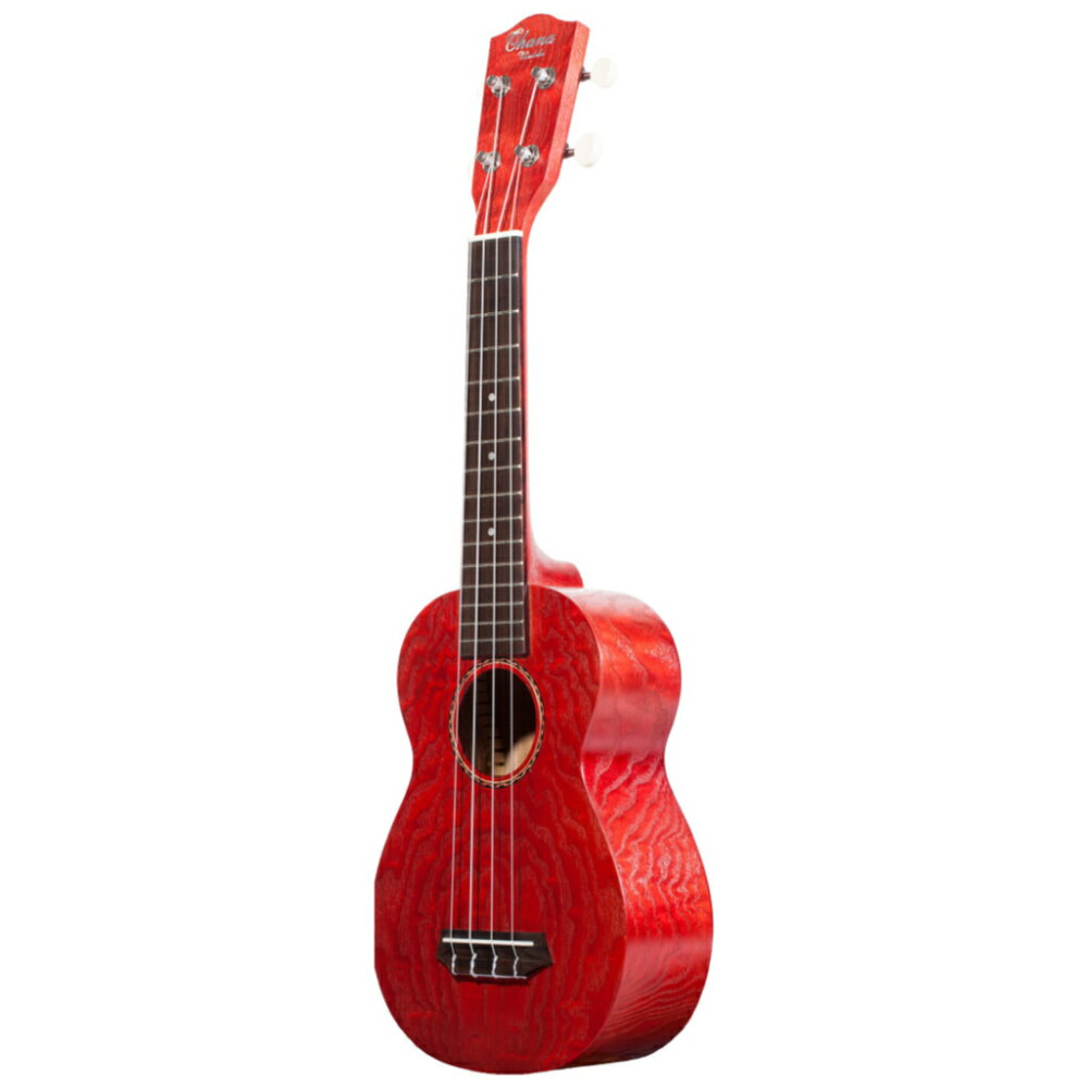 Ohana ukuleles オハナウクレレ SK-15W RD Red ソプラノウクレレ ギグバッグ付きオハナの「SK-15W Red」は、ボディトップ、バック＆サイド、ネックにウィロー (柳) 材を使用し、13-3/4インチスケールを採用したソプラノサイズのウクレレです。半透明のサテンフィニッシュで、ウィロー材の美しい杢目と鮮やかなレッドが特徴です。チューナーはオープンギアタイプで、ホワイトボタン仕様です。【Specification】＜BODY＞・Top：Laminate Willow・Back：Laminate Willow・Sides：Laminate Willow・Soundhole：Ribbon style rosette・Finish：Satin・Body Length：9-1/2"・Overall Length：21"・Upper Bout Width：5-1/2"・Lower Bout Width：7"・Body Height：2-1/2"・Overall Height：3" (including bridge & saddle)＜NECK＞・Neck：Mahogany・Fretboard：Hardwood・Finish：Satin・Frets：12 to body, 15 Total・Scale Length：13-3/4"・Nut Width：1-5/16"＜GEAR＞・Headstock：Mahogany・Tuners：Grover open geared＜HARDWARE＞・Case：Gigbag・Color：Red