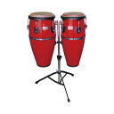 TOCA トカ 4010R Players Fiberglass 10+11インチ Conga Set Red コンガ レッド スタンド付き【PLAYER'S SERIES FIBERGLASS CONGAS】コストパフォーマンスに優れたミドルクラスのPlayer’s Series Congas。これからはじめるプレイヤーに、コストパフォーマンスに優れ、安心の耐久性とバランスの取れた大きなヴォリュームが特徴のファイバーグラス仕様。10"＆11"サイズは扱いやすくラテンミュージックのリズムに欠かせません。プロモデルにも採用されるTOCAイージープレイフープと上質な牛革ヘッドの仕様は安定した音質とチューニングでプレイヤーをサポート。高さ調整ができるスタンドを付属しておりますので、手にしたときより本格的なサウンドをお楽しみいただけます。■サイズ：11"×28" + 10"×28"■コンガスタンド付属■カラー：レッド