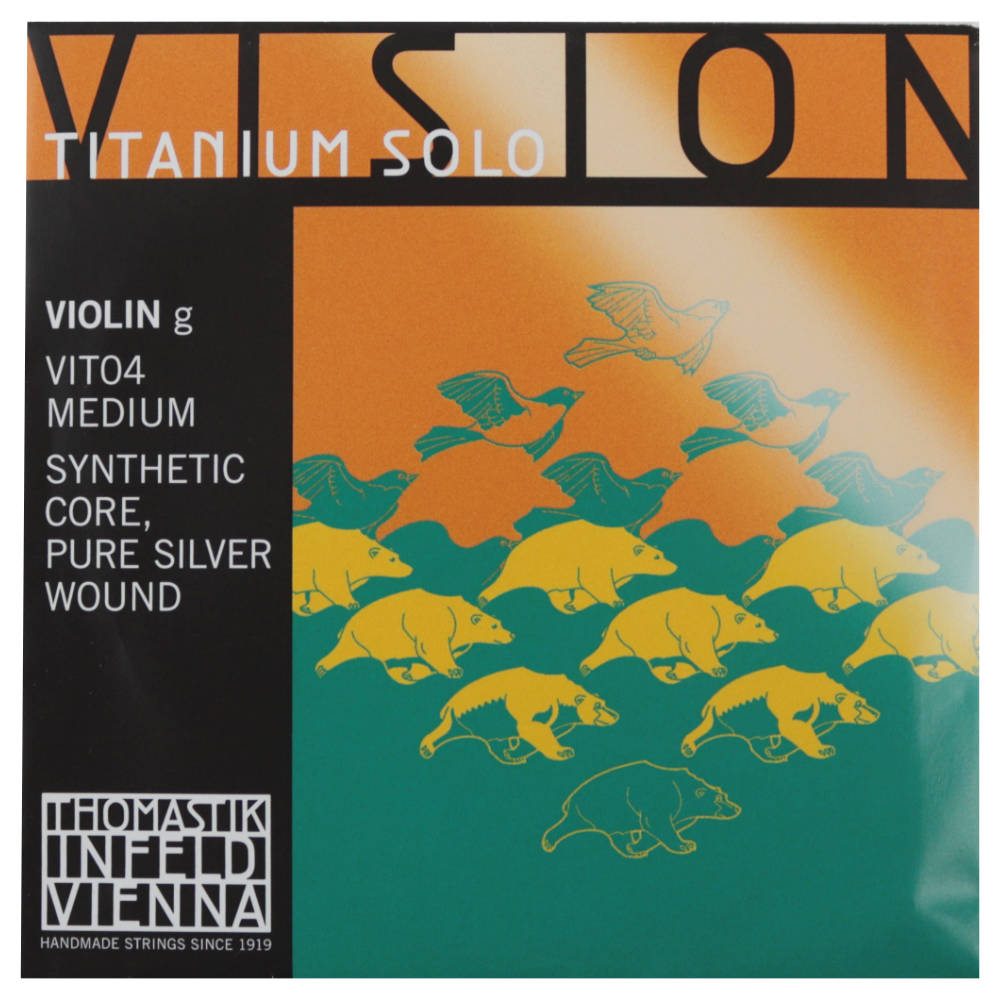 Thomastik Infeld Vision Titanium Solo VIT04 G線 シルバー バイオリン弦※商品画像はサンプルになります。詳しくは商品説明をご参照下さい。ヴィジョン チタニウム ソロドミナントより明るい音色。チタン合金ボールエンド使用。G線 シルバー巻き4/4サイズ用