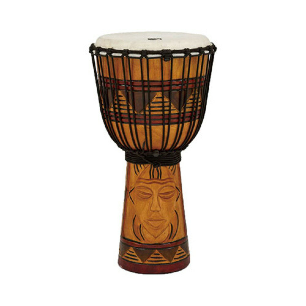 TOCA トカ TODJ-10TM Origins Series Djembe 10インチ Tribal Mask ジャンベ【WOOD ROPE TUNED DJEMBES】自然の恵みを大切にし環境に配慮した植林のマホガニー材を使用。厳選されたゴートスキンヘッドとトラディショナルなロープチューニングを採用。ボディ内部を、粗く螺旋状に加工することで引き締まったサウンドを生み出します。手彫りで仕上げられたデザインはジャンベサウンドをさらに演出します。■デザイン：Tribal Mask■サイズ：10" HEAD & 20" TALL