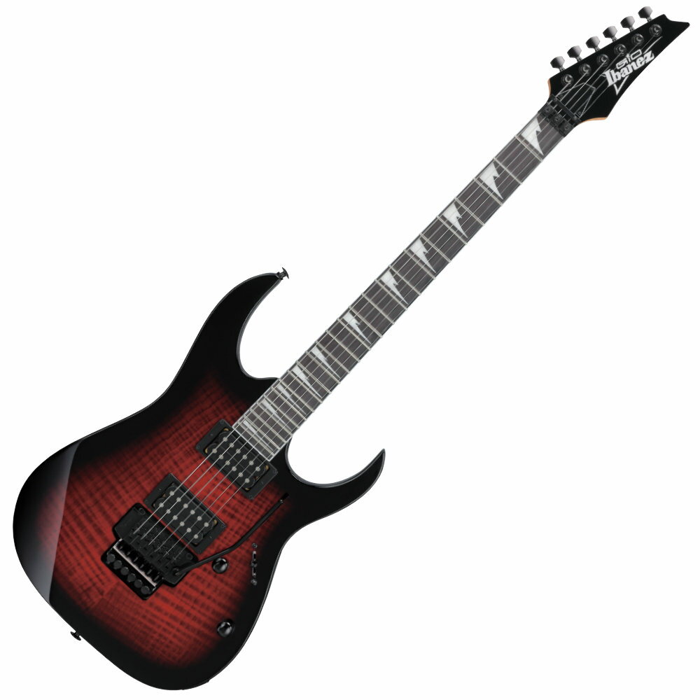 Ibanez アイバニーズ GIO GRG320FA TRB エレキギター Gio Ibanez(ジオ・アイバニーズ)シリーズ“ステージへ最速“ をコンセプトとする、楽器をこれから始めるエントリー層に向けたギター&ベース・シリーズです。 シンプルで使いやすく高耐久で最初の1本ふさわしく、そのうえ個性的なモデルをラインナップしています。 今回は、激しいアーミング・プレイも可能な”ダブル・ロッキング・トレモロ”を搭載したモデルが登場です【仕様】- メイプル材 ネック- パープルハート材 指板- 美しい杢目のフレイム・メイプル・アート・グレイン ボディTOP(フレイム・メイプル調グラビュア・シート貼) - ポプラ材 ボディ- ダブル・ロッキング・トレモロ・ブリッジ / ロッキング・ナット- Ibanez オリジナル “Infinity” ピックアップ- Mono-unit アウトプット・ジャック【spec】- Body：Flamed Maple Art Grain (Basswood) top / Poplar body- Neck type：GRG Maple neck- Fretboard：Bound Purpleheart fretboard w/White Sharktooth inlay- Fret：Medium fret- Nut：Locking nut- Neck pickup：Infinity R (H) neck pickup- Bridge pickup：Infinity R (H) bridge pickup- Controls, Pickup selector：1 Volume, 1 Tone, 5-way lever switch- Bridge：Double Locking bridge (10.5mm string spacing)- Hardware color：Black- String gauge：.009/.011/.016/.024/.032/.042