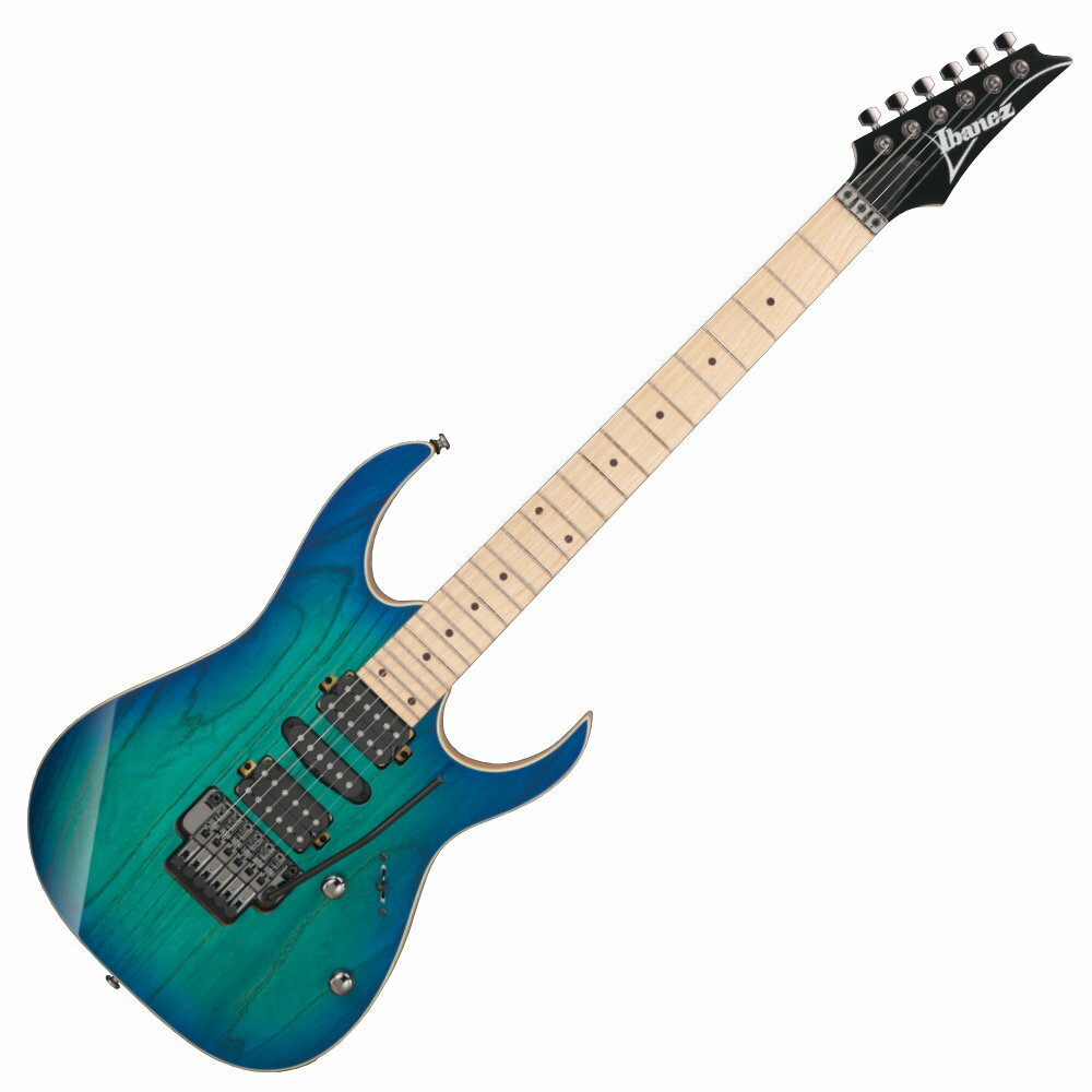 Ibanez アイバニーズ RG470AHM-BMT RG Standard エレキギターIbanez ギターの“代名詞”と評されるRG。それはメタル・ミュージックを念頭に、スピーディあるいはテクニカルなプレイへの対応と質実剛健なデザインとを併せ持って生み出されたモデル。誕生から35年以上を経た今もなお、メタルはもちろん、ジャンルを超えた幅広い音楽に対応できるハイ・パフォーマンスなギターとして、止むことなき進化を続けている。- メイプル材 ネック / Wizard III シェイプネックの素材としてはメジャーな、硬質で強度が高いメイプル材を採用。アタックとサスティーンに富み、張りのある”パリッ”とした高音域 サウンドが特徴です。薄い握り心地と握り易さを追求し、抜群のプレイアビリティを約束する”Wizard III”ネック・シェイプを採用。- メイプル材 指板 硬質で強度が高く、アタックとサスティーンに富み、張りのある”パリッ”とした高音域サウンドが特徴です。- アッシュ材 ボディヌケの良い、クリアで輪郭あるサウンドに富むアッシュ材を採用。 高級モデルで採用されることが多い、ボディ・トップとサイド&バックのカラーを塗り分けています。 ボディ・トップにはシースルー・ブルー・カラーを、サイド&バックはナチュラル・カラーで塗り分け、 アッシュ材特有の美しい杢目を損ないません。 ボディー外周をクリーム・バインディングで巻き、輪郭ある外観に仕上げています。- Ibanez オリジナル”Quantum” ピックアップ音の輪郭が明瞭な低音域とキレのよい高音域が特徴の Ibanez オリジナル”Quantum”ピックアップを搭載。- Edge-Zero II トレモロ・ブリッジ激しいアーム・プレイを多用しても高いチューニングの安定性を誇るEdge-Zero II トレモロ・ブリッジを搭載。ユニット本体がピッキングの妨げにならない様にロー・プロファイル設計されていることも大きな特徴です。- “Mono-unit” アウトプット・ジャック堅牢で破損に強い樹脂製一体型で、プラグ種別での通電差異が少ないです。また、ジャックの緩みによる接触不良や断線を防ぎます【Specs】- Neck type：Wizard III Maple neck- Body：Meranti Ash body- Fretboard：Maple fretboard w/ Black dot inlay- Fret：Jumbo fret- Bridge：Edge-Zero II tremolo bridge- Neck pickup：Quantum (H) neck pickup- Middle pickup：Quantum (S) middle pickup- Bridge pickup：Quantum (H) bridge pickup- Controls, Pickup Selector：1 Volume, 1 Tone, 5-way lever switch- Hardware color：Cosmo Black- Strings gauge：.009/.011/.016/.024/.032/.042 (D'Addario EXL120)カラー：BMT (Blue Moon Burst)