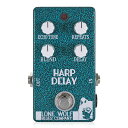 Lone Wolf Blues Company Harp Delay V3 ハープ用ディレイ ブルースハープ専用エフェクターローンウルフブルースカンパニー / ハープディレイブイスリーLone Wolf Harp Delay V3は、世界的にも類を見ない初めてのハープ用ディレイペダルです。このペダルはハープのために設計されていますので、ギター用のディレイペダルのようにハープの音色を変えてしまうこともありません。ドライシグナルはバッファードインプットを通り、高電圧カップリングキャパシタを用いることで最大限のベースレスポンスを実現します。ディレイシグナルは5つのローパスフィルターを通り、暖かな音色を作ります。Harp Delay V3はデジタルディレイですが、アナログディレイの暖かな音色を作ることができます。V3となり、新たにECHO TONEノブを追加し、さらに幅広くディレイの音色を調整可能となりました。回路はチップを中心とした構成で、-90dBV以下のローノイズ、0.5％THD以下の超低歪み、44kデジタルプロセッシングを用い、最大で300msまでのディレイタイムを作ります。インプットステージはFETバッファによりハイインピーダンスなクリスタルマイク、CMマイク等に対応。ゲインはソリッドステートの歪みを抑え、バイパス時や入力と出力のバランスを取るために1倍となるようデザインされています。優れたベースレスポンスによる暖かな音色とディストーションフリーなパフォーマンス、そしてアナログディレイやエコーのような音色を作り、残響が繰り返されるたびに霞んでいくようなフィルタリングを搭載。ブルースハープにとって、ギター用のアナログディレイよりも美しい高域の減衰が特徴です。アナログディレイ好きなブルースハーププレイヤーのためのディレイペダルです。【セッティング】このペダルのセッティングはとても簡単です。リバーブタイプのエフェクトを作るには、Delayノブを10時、Repeatsノブを3時、Blendは10時から4時あたりに設定します。スラップバックエコーならディレイを9時から5時、Repeatsを7時、Blendを10時から4時あたりに設定します。エコーエフェクトならDelayは8時から5時、Repeatsを9時から5時、Blendを10時から4時あたりに設定します。このセッティングを基本に、自分が欲しい音になるようセッティングを行ってみてください。ECHO TONEはディレイサウンドのみを調整し、ドライシグナルには影響しません。【電源】Harp Delay V3は9VDCアダプター（別売）で駆動します。アダプターは9VDC、100mAで、2.1mm×5.5mmコネクターのセンターマイナスのものをご使用ください。消費電流は57mAです。電池はお使いになれません。【特徴】・DELAYコントロール・REPEATSコントロール・BLENDコントロール・ECHO TONEコントロール・アナログライクで暖かなディレイサウンド・9V DCインプット・LED付きトゥルーバイパス・逆極性電源保護回路種類：ハープ用ディレイアダプター：センターマイナスDC9V電池駆動：-コントロール：ECHO TONE、REPEATS、BLEND、DELAY