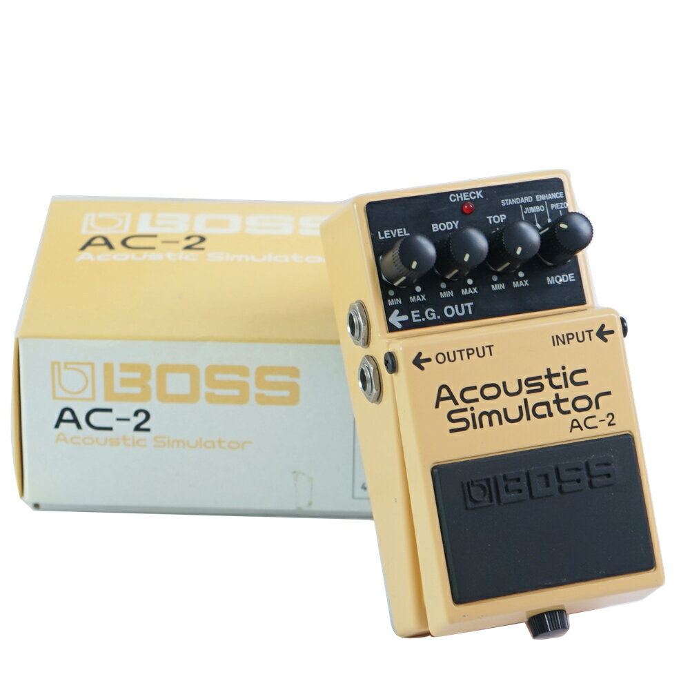 【中古】 アコースティックシミュレーター エフェクター BOSS AC-2 Acoustic Simulator ギターエフェクター付属品：箱（変色、汚れあり）、取扱説明書、安全上の注意書コーナー、側面などに小傷、塗装剥がれがありますが中古としては比較的綺麗なコンディションです。各ジャックに軽微な錆あり。アダプター駆動確認済み。現在の所、ガリもなく動作に問題ございません。MADE IN TAIWAN（台湾製）エレキギターをアコースティックギターのサウンドに変換させるアコースティックシミュレーターです。モード切り替えスイッチで4種類の音色が選択可能です。アナログ仕様でナチュラルなアコースティックサウンドがエレキギターで楽しめます。