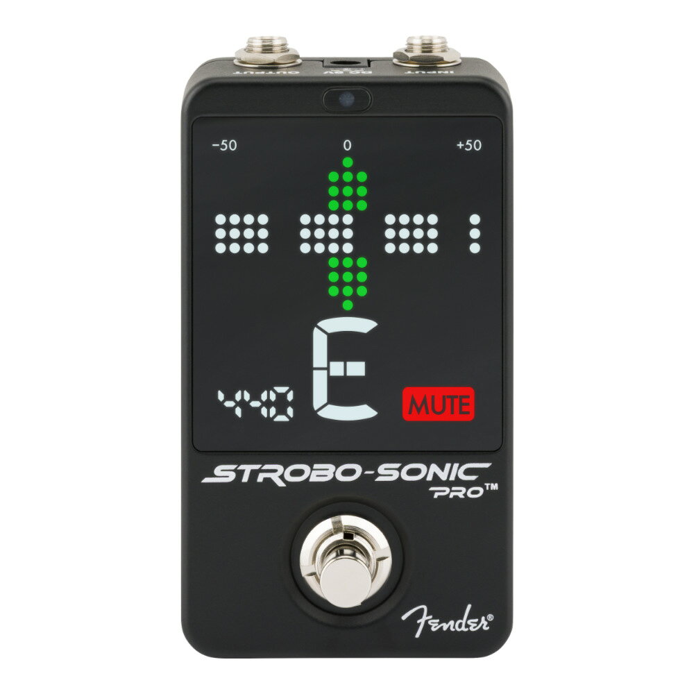 Fender フェンダー Strobo-Sonic Pro Tuner Pedal ペダルチューナーStrobo-Sonic Proは、使い勝手の良い超高精度のストロボチューナーで、驚異的な±0.01セントのチューニング精度を持ちながら、ペダルボードにも優しいコンパクトな設計です。ステージ上での使用を想定して設計されており、大型で視認性の高いLEDディスプレイ、自動輝度調整機能、そして2つの表示モードにより、どんなプレイヤーでも直感的にチューニングが行えます。ストロボモードでは、熟練のギターテックも納得する超高精度のチューニングが可能で、ニードルモードではあらゆる場面に対応できる馴染みのある表示が得られます。側面に配置されたスイッチにより、基準ピッチや3種類のバイパスモード（トゥルーバイパス、バッファードバイパス、常時バッファード）を切り替えることができます。【FEATURES】■ ±0.01の超高精度チューニング■ ストロボもしくはニードルで切り替え可能な表示モード■ 視認性の高い2.3 x 2.1インチ（約6.3 x 5.3cm）サイズのディスプレイ■ 環境に応じて表示の明るさを調整する自動輝度調整機能■ トゥルーバイパス、バッファードバイパス、もしくはミュートに切り替え可能なフットスイッチ■ トップマウントジャックのアルミ製筐体■ 9VセンターマイナスACアダプター、またはUSB-C 5Vパワー供給で駆動（別売）・素材：アルミ製筐体・電源：9VセンターマイナスACアダプター、またはUSB-C 5Vパワー供給（別売）・消費電力：125mA・入力インピーダンス：1M Ohm・出力インピーダンス：470 Ohm