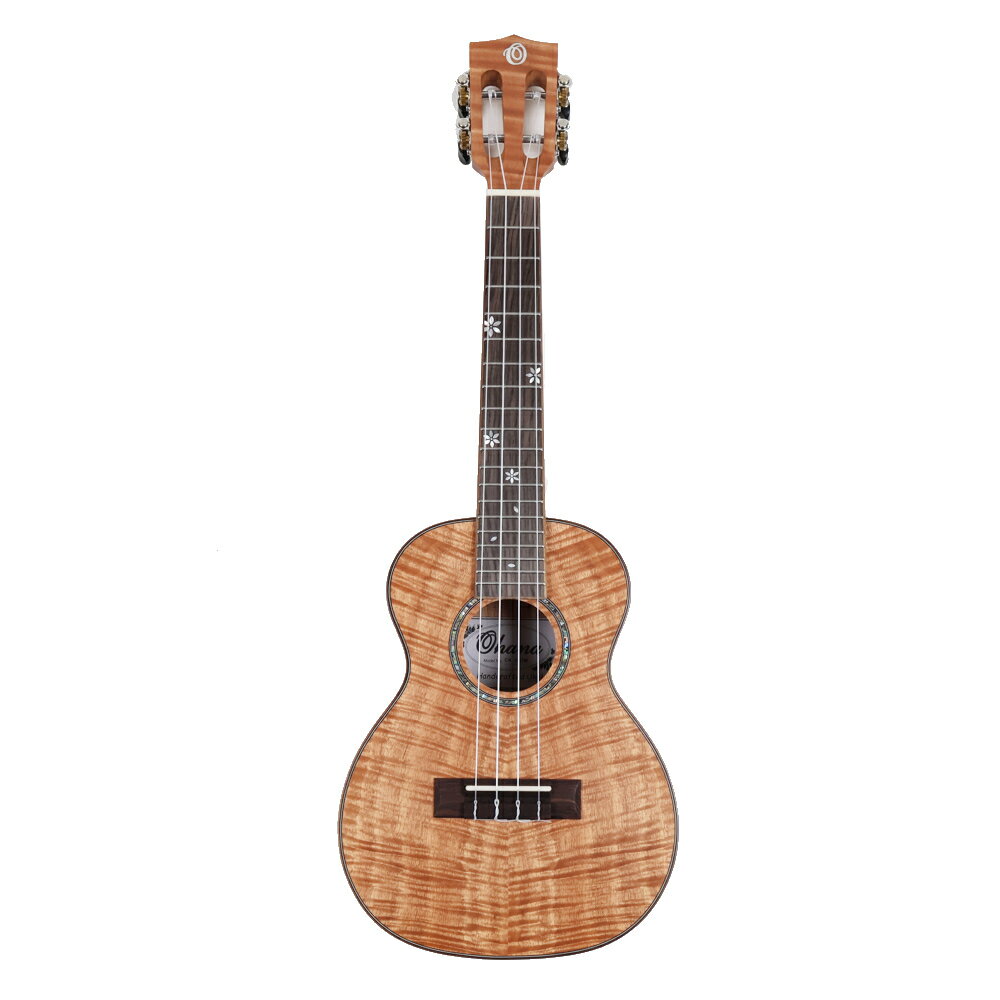 Ohana ukuleles オハナウクレレ CK-18OM コンサートウクレレオハナの「CK-18OM」は、オクメの美しい杢目が印象的な15インチ・スケールのコンサート・サイズのモデルです。15インチ・スケールは初心者でも押さえやすく、コンサート・サイズならではのしっかりとした音量が特徴です。ボディー・トップ、サイド&バック、ネックはオクメを使用し、ボディー、ネック共にサテン・フィニッシュを採用しています。スロテッド・ヘッドには、オープンギアのチューナーを搭載しています。サウンドホール・ロゼットは豪華なアバロンとブラック&ホワイトのパーフリング、ボディー・トップとバックにはオクメを使用したウッド・バインディングで装飾されています。フィンガーボードのポジション・マークにはフローラル・デザインを採用し、パーロイドのインレイが入っています。オハナ・ロゴ入りのギグバッグが付属します。【仕様変更のお知らせ】無加工でLow-G弦を通すことが可能なスクエア・ブリッジへと仕様変更しました。【Specification】＜BODY＞・Top：Okoume' with black/white purfling・Back：Okoume'・Sides：Okoume'・Soundhole：Abalone Rosette Inlay・Finish：Satin・Binding：Wood・Body Length：10-7/8"・Overall Length：24-1/4"・Upper Bout Width：5-13/16"・Lower Bout Width：7-11/16"・Body Height：2-3/4"・Overall Height：3-1/4" (including bridge & saddle)＜NECK＞・Neck：Okoume'・Fretboard：Hardwood with Floral Inlay・Side Markers on Frets # 5, 7, 10 & 12・Finish：Satin・Nut：Bone・Joint：14 Frets to Body・Frets：Total 19 Frets・Scale Length：15"・Nut Width：1-3/8"＜GEAR＞・Headstock：Okoume' (Slotted)・Tuners：Open Geared・Bridge：Hardwood・Saddle：Bone