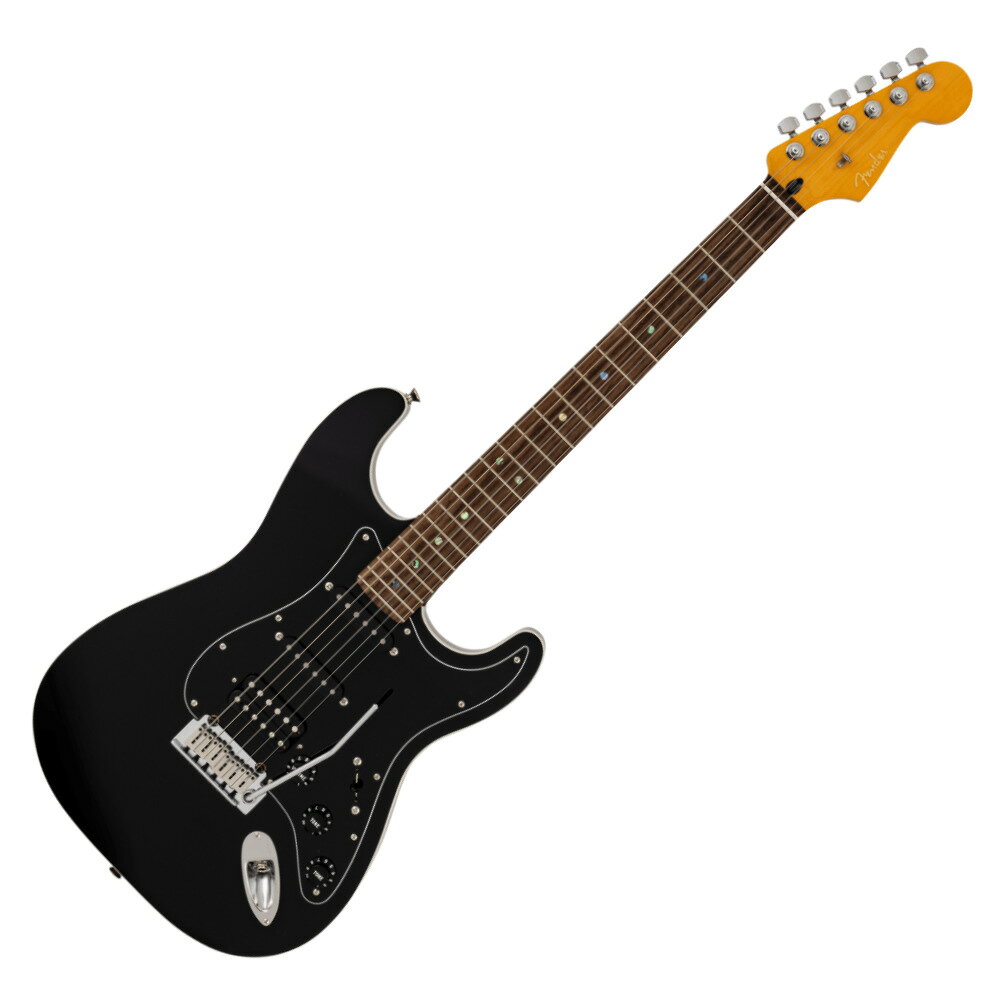 Fender フェンダー Made in Japan Limited Active Modern Stratocaster HSS RW Black エレキギター ストラトキャスターMade in Japan Limited Active Modernシリーズは、ハイエンドギターを好み、演奏性とサウンドクオリティの両立を求めるプレイヤーのためにデザインされた、モダンスタイルの新たな選択肢です。新設計のヒールカット、スムーズなプレイフィールを追求したネック塗装、そしてコンパウンドラジアス指板の採用により快適な演奏感を実現。どのポジションでも自然なフィーリングでプレイできます。内部にはノイズレスPCBを搭載し、シングルコイル本来のトーンを保ちながらハムノイズを低減。ノイズを最小限に抑えたクリアで立体的なサウンドを提供します。さらに、シングルコイルピックアップに対して巻き数を増やした状態をシミュレートするブースト機能“ターボトーン”を搭載。繊細なクリーンからパワフルなドライブまで、幅広いサウンドバリエーションをカバーします。Made in Japan Limited Active Modern Stratocaster HSSは、定評あるアルダーボディに、ヴィンテージサウンドを狙ったPremium Vintage-Style Late 60s Single-Coilピックアップを搭載。重厚なモダンスタイルサドルを備えた2点支持トレモロシステム、ロッキングチューナーを採用。ダブルアクション・トラスロッドを搭載したサテンフィニッシュのModern “C”シェイプ・メイプルネック、9.5インチラジアスの指板とミディアムジャンボフレットがスムーズで快適なプレイアビリティを提供します。モダンな感性と日本の精緻なクラフトマンシップが融合した、次世代のMade in Japanシリーズです。【スペック】・プロダクトネーム：Made in Japan Limited Active Modern Stratocaster HSS, Rosewood Fingerboard, Black・モデル番号：5700300306・シリーズ：Made in Japan Limited Edition・オリエンテーション：Right-Hand・カラー：Black・ネック：Maple・ネックフィニッシュ：Satin Urethane Finish on Back, Gloss Urethane Finish on Front・ネックシェイプ：Modern "C"・フィンガーボードラジアス：9.5" to 14" Compound Radius (241 mm-355.6 mm)・フィンガーボードの素材：Rosewood・ポジションインレイ：Abalone Dot・Number of Frets：22・ナット：Bone・ナット幅：1.650" (42 mm)・ナットの素材：Bone・フレットサイズ：Medium Jumbo・スケール：25.5" (648 mm)・ボディ：Alder・ボディフィニッシュ：Gloss Polyester・ボディシェイプ：Stratocaster・ボディ素材：Alder・ブリッジ：2-Point Deluxe Synchronized Tremolo with Pop-In Arm・ピックガード：3-Ply Black・コントロールノブ：Black・Switch Tip：Black・ハードウェアフィニッシュ：Nickel/Chrome・チューニングマシーン：Deluxe Cast/Sealed Locking・ストリング：Nickel Plated Steel (.009-.042 Gauges)・ネックプレート：5-Bolt・ブリッジピックアップ：Modern Modified Humbucking Pickup・ミドルピックアップ：Premium Vintage-Style Late 60s Single-Coil Stratocaster・ネックピックアップ：Premium Vintage-Style Late 60s Single-Coil Stratocaster・ピックアップコンフィギュレーション：HSS・コントロール：Master Volume(Push / Push), Master Tone, Gain for Turbo Tone・スウィッチ：5-Position Blade: Position 1. Bridge Pickup, Position 2. Bridge and Middle Pickup, Position 3. Middle Pickup, Position 4. Middle and Neck Pickup, Position 5. Neck Pickup・ケース：Deluxe Gig Bag