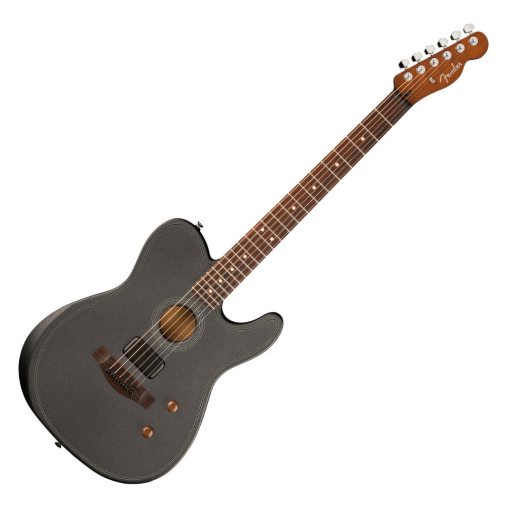 Fender フェンダー FSR Acoustasonic Standard Telecaster Charcoal Frost Metallic エレクトリックアコースティックギターAcoustasonic Standard Telecasterは、アコースティックとエレクトリックという2つの異なるサウンドキャラクターの多彩なトーンを1つの楽器で楽しむことができるクリエイティブツールです。ブレイシングされたソリッドシトカスプルーストップ、フルチェンバー構造のボディ、革新的なFenderとFishman共同設計のアナログエレクトロニクス、ボリュームコントロール、マグネティックとピエゾの2種類のピックアップのブレンドコントロール、そしてFenderのアイコンとして親しまれている演奏性を備えたこのTelecasterは、Acoustasonicシリーズのパフォーマンスを手軽に体験できるエッセンスを備えています。【FEATURES】■ Fender Acoustasonic Shawbucker、Fishmanアンダーサドルトランスデューサーの2ピックアップ構成■ マスターボリューム、ブレンドコントロール■ エルボーおよびバックコンター■ ソリッドシトカスプルーストップ、ニヤトーボディ&ネック■ ローズウッド指板&ブリッジFSRは、現行品と同仕様の限定カラーバージョンモデルになります。【スペック】・Body Shape：Acoustasonic Telecaster・Body Top：Solid Sitka Spruce・Back and Sides：Nyatoh, Nyatoh・Body Finish：Satin Urethane・Rosette：Black/Aged White・Neck：Nyatoh, Modern “Deep C"・Neck Finish：Satin Urethane・Fingerboard：Rosewood, 12" (305 mm)・Frets：22, Medium Jumbo・Position Inlays：Ivory Dot・Nut (Material/Width)：Graph Tech TUSQ, 1.6875" (42.86 mm)・Truss Rod：Dual-Action Head Adjust・Tuning Machines：Fender Standard Cast/Sealed with Hex Buttons・Scale Length：25.5" (64.77 cm)・Bridge：Modern Asymmetrical・Special Electronics：2-pickup configuration：Under-Saddle Piezo, Acoustasonic Shawbucker Magnetic・Controls：Master Volume, Blend (Magnetic-Piezo)・Hardware Finish：Chrome・Strings：Fender 70CL 80/20 Bronze (.011-.052 Gauges)・Color：Charcoal Frost Metallic・ソフトケース付き