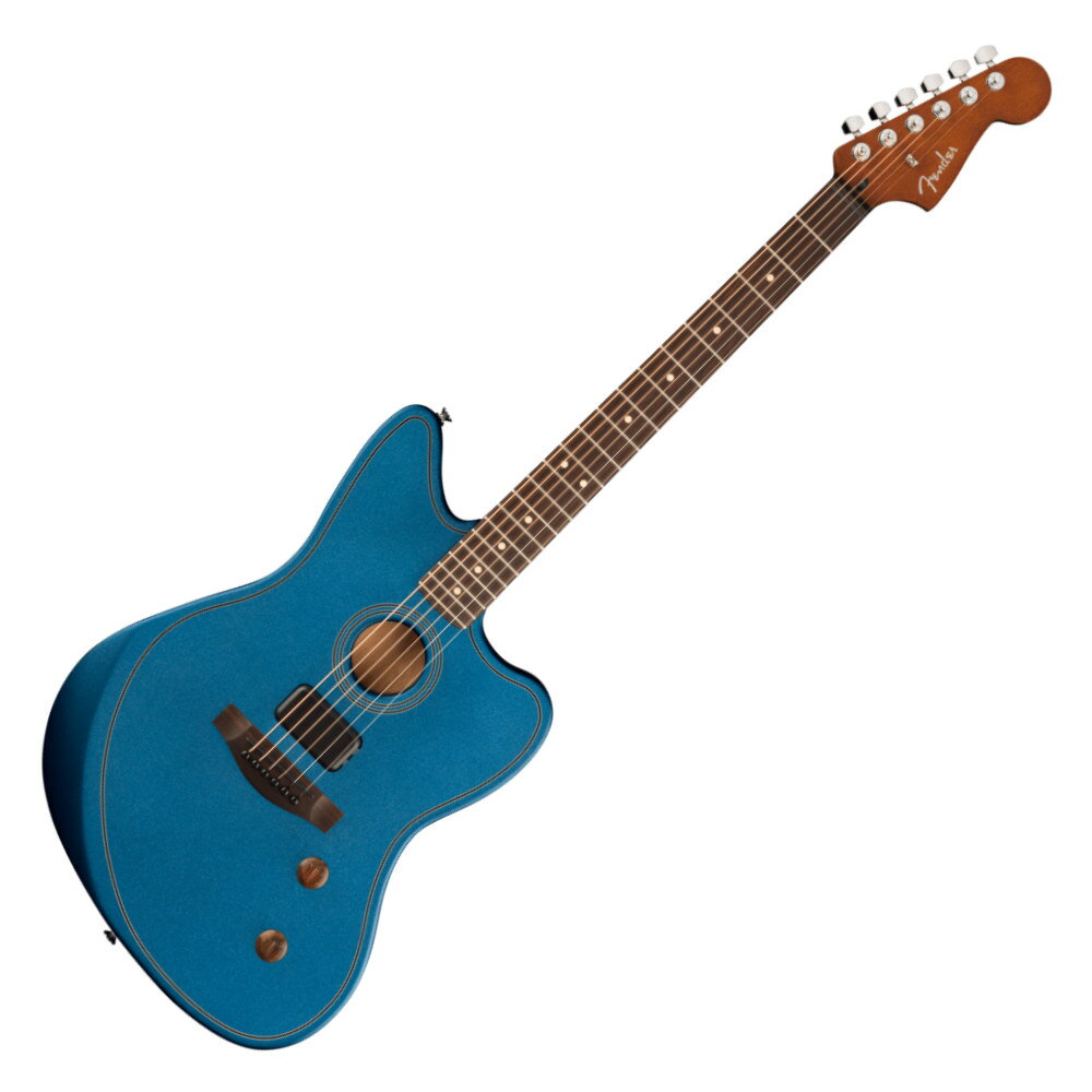 Fender フェンダー FSR Acoustasonic Standard Jazzmaster Lake Placid Blue エレクトリックアコースティックギターAcoustasonic Standard Jazzmasterは、アコースティックとエレクトリックという2つの異なるサウンドキャラクターの多彩なトーンを1つの楽器で楽しむことができるクリエイティブツールです。ブレイシングされたソリッドシトカスプルーストップ、フルチェンバー構造のボディ、革新的なFenderとFishman共同設計のアナログエレクトロニクス、ボリュームコントロール、マグネティックとピエゾの2種類のピックアップのブレンドコントロール、そしてFenderのアイコンとして親しまれている演奏性を備えたこのJazzmasterは、Acoustasonicシリーズのパフォーマンスを手軽に体験できるエッセンスを備えています。【FEATURES】■ Fender Acoustasonic Shawbucker、Fishmanアンダーサドルトランスデューサーの2ピックアップ構成■ マスターボリューム、ブレンドコントロール■ エルボーおよびバックコンター■ ソリッドシトカスプルーストップ、ニヤトーボディ&ネック■ ローズウッド指板&ブリッジFSRは、現行品と同仕様の限定カラーバージョンモデルになります。【スペック】・Body Shape：Acoustasonic Jazzmaster・Body Top：Solid Sitka Spruce・Back and Sides：Nyatoh, Nyatoh・Body Finish：Satin Urethane・Rosette：Black/Aged White・Neck：Nyatoh, Modern “Deep C"・Neck Finish：Satin Urethane・Fingerboard：Rosewood, 12" (305 mm)・Frets：22, Medium Jumbo・Position Inlays：Ivory Dot・Nut (Material/Width)：Graph Tech TUSQ, 1.6875" (42.86 mm)・Truss Rod：Dual-Action Head Adjust・Tuning Machines：Fender Standard Cast/Sealed with Hex Buttons・Scale Length：25.5" (64.77 cm)・Bridge：Modern Asymmetrical・Special Electronics：2-pickup configuration：Under-Saddle Piezo, Acoustasonic Shawbucker Magnetic・Controls：Master Volume, Blend (Magnetic-Piezo)・Hardware Finish：Chrome・Strings：Fender 70CL 80/20 Bronze (.011-.052 Gauges)・Color：Lake Placid Blue・ソフトケース付