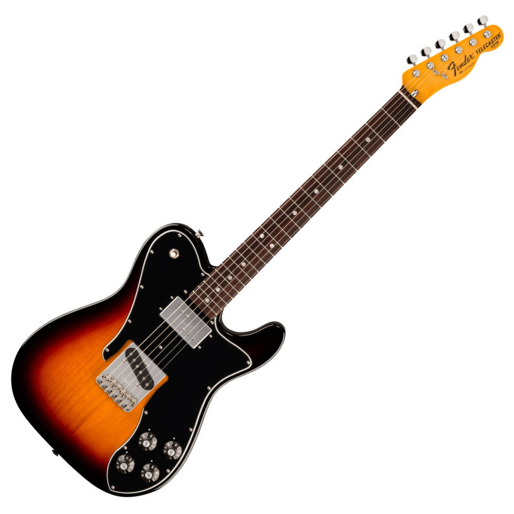 Fender フェンダー American Vintage II 1977 Telecaster Custom RW 3-Color Sunburst エレキギター テレキャスターAmerican Vintage IIは、音楽の歴史を変えた革新的なエレクトリックギターとベースを、極めて正確に再現したシリーズです。当時の仕様を忠実に反映したボディシェイプ、ネック、ハードウェア構成、プレミアムなフィニッシュ、そして年代別にヴォイシングされ細部にまでこだわり抜いたピックアップを搭載し、本物のFenderクラフトマンシップとトーンのエッセンスを凝縮した一本です。Telecaster Customは、フェンダーが初めてハムバッカーを採用したモデルの1つです。American Vintage II 1977 Telecaster Customは、アッパーホーンに配置された3ウェイトグルスイッチ、スタイリッシュなピックガードに取り付けられたデュアルボリューム＆トーンコントロールを特徴としています。American Vintage II 1977 Telecaster Customは、オリジナルの真髄とも言えるトーンとフィーリングを再現しています。このTelecaster Customは、ネックポジションにWide Rangeハムバッカー、ブリッジポジションにPure Vintage ‘77 Single-Coil Teleピックアップを搭載しています。本格的なWide Rangeハムバッカーを作るために、1981年以来生産されていなかったCuNiFeマグネットをオリジナルのサウンドを再現するために不可欠な要素として復活させました。American Vintage II 1977 Telecaster Customは、1977 “C”シェイプの密度の高いメイプルネックに21本のヴィンテージトールフレットを配した7.25インチラジアスのメイプルまたはローズウッド指板を採用し、まるで1977年に舞い戻ったかのような、当時の楽器の演奏性を彷彿させます。その他、6つのスロテッドスチールバレルサドルを備えたTeleブリッジ、Fロゴチューナー、ヘッドに配置された便利なBulletスタイルトラスロッドナット、Micro-Tilt付きの3ボルト式ネックプレートなどを装備しています。American Vintage IIは、フェンダーの礎を築いたギターとベースを忠実に復刻している、ヴィンテージフェンダーのトーンとフィーリングを愛するプレイヤーへ向けたシリーズです。音楽の歴史を作り上げてきたギターとベースを、現代の技術で蘇らせています。【FEATURES】■ アルダーボディ■ グロスポリウレタンフィニッシュ■ Authentic CuNiFe Wide-Range Humbucking and Pure Vintage '77 Single-Coil Teleピックアップ搭載■ “C”シェイプのネックプロファイル■ スロッテッドサドルを搭載したPure Vintage 6-Saddle Teleブリッジ■ Pure Vintage Fender “F” Stampedチューニングマシン【HIGHLIGHT】〈ALDER BODY〉アルダーは、タイトな中音域と力強い低音域のバランスのとれたトーンが特徴です。〈7.25” RADIUS FINGERBOARD IN ROUND-LAMINATED ROSEWOOD〉7.25インチラジアスの指板は、ヴィンテージを彷彿とさせる心地よい演奏感をもたらし、ヴィンテージトールフレットは、チョーキングなどのプレイを容易にしています。〈1977 “C”-SHAPE NECK〉当時のフェンダー製のギターには様々な形状のネックが存在していました。American Vintage IIシリーズでは、その歴代のネック形状を忠実に再現しています。〈PURE VINTAGE '77 SINGLE-COIL TELE AND AUTHENTIC CUNIFE WIDE-RANGE HUMBUCKING PICKUPS〉Pure Vintageピックアップは、各年代のトーンを再現するために特別にボイシングされ、フェンダーの黄金期のピックアップと同じ構造になっています。素材には、クロスカバードワイヤー、ファイバーボビン、アルニコマグネットを使用しています。〈VINTAGE-STYLE HARDWARE〉ブリッジからストリングツリー、チューニングマシンに至るまで、American Vintage IIハードウエアの全てのパーツは、オリジナルと同様の外観、サウンド、機能を持っています。また、そのハードウエアの多くは、50年代、60年代のフェンダーが使用していたオリジナルの機械で製造されています。【スペック】・プロダクトネーム：American Vintage II 1977 Telecaster Custom, Rosewood Fingerboard, 3-Color Sunburst・モデル番号：0110440800・シリーズ：American Vintage II・オリエンテーション：Right-Hand・カラー：3-Color Sunburst・ヘッドストック：Telecaster・ネック：Maple・ネックフィニッシュ：Gloss Polyurethane・ネックシェイプ：1977 "C"・ネック：3-Bolt・フィンガーボードラジアス：7.25" (184.1 mm)・フィンガーボードの素材：Round-Laminated Rosewood・ポジションインレイ：White Pearloid Dot - 7 mm・Number of Frets：21・トラスロッド：Bullet Style・トラスロッドナット：Bullet Style・ナット：Bone・ナット幅：1.650" (42 mm)・ナットの素材：Bone・フレットサイズ：Vintage Tall・スケール：25.5" (648 mm)・ボディ：Alder・ボディフィニッシュ：Gloss Polyurethane・ボディシェイプ：Telecaster・Body Style：Solid Body・ボディ素材：Alder・ブリッジ：Pure Vintage 6-Saddle Tele with Slotted Steel Barrel Saddles・ブリッジカバー/テイルピース：Includes Chrome Bridge Cover・Bridge Mounting：4-Screw Vintage-Style・ピックガード：3-Ply Black/White/Black・ピックアップカバー：Neck: Chrome; Bridge: Black・コントロールノブ：Skirted Black Plastic with Numbered Indicators・Switch Tip：Aged White・ハードウェアフィニッシュ：Nickel/Chrome・チューニングマシーン：Pure Vintage Fender “F” Stamped・String Trees：Dual-Wing・ストリング：Fender USA 250R Nickel Plated Steel (.010-.046 Gauges), PN 0730250406・ネックプレート：3-Bolt "F" Stamped with Micro-Tilt・ストラップボタン：Vintage-Style・ブリッジピックアップ：Pure Vintage '77 Single-Coil Tele・ネックピックアップ：Authentic CuNiFe Wide-Range Humbucking・ピックアップコンフィギュレーション：HS・コントロール：Volume 1. (Neck Pickup), Volume 2. (Bridge Pickup), Tone 1. (Neck Pickup), Tone 2. (Bridge Pickup)・スウィッチ：3-Position Toggle: Position 1. Bridge Pickup, Position 2. Bridge and Neck Pickups, Position 3. Neck Pickup・スタイル：1 single-coil, 1 humbucking・Case/Gig Bag：Vintage-Style Black (Orange Interior)