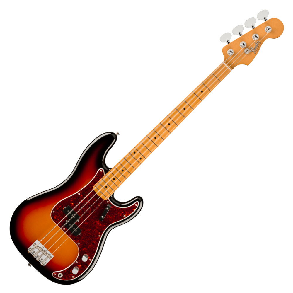 Fender フェンダー Vintera III Late '60s Precision Bass MN 3-Color Sunburst エレキベース プレシジョンベースVintera IIIシリーズは、50年代、60年代、70年代の象徴的なFenderギターのルックス、フィール、そしてトーンを忠実に再現した、細部までこだわったヴィンテージ復刻モデルをラインナップしています。Vintera III Late '60s Precision Bassは、アルダーボディにメイプル指板のメイプルネックを組み合わせ、パンチとクリアな明瞭度を備えた、紛れもないフェンダーサウンドを生み出します。オーセンティックな60年代後期の“C”シェイプネックは、手に自然に馴染む、どこか懐かしい弾き心地を提供。7.25インチラジアス指板とヴィンテージトールフレットが、抜群の快適性と優れた演奏性を実現します。サウンドの要となるピックアップには、丁寧に作り込まれた60年代後期仕様のヴィンテージスタイルスプリットコイルを搭載し、Fenderサウンドを確立したパワフルでパンチのあるウッディなトーンを余すことなく表現します。その他、堅牢なイントネーションと優れたサスティンを実現するヴィンテージスタイルの4サドルブリッジ、当時に忠実なチューニングマシンが高いチューニング精度を実現します。Vintera IIIに注ぎ込められた細部のすべてがFenderの歴史を語り、本格的なヴィンテージスピリットと伝説的なサウンドを提供します。【FEATURES】■ アルダーボディ■ 7.25インチラジアスのラウンドラミネートメイプル指板とヴィンテージトールフレットを採用したメイプルネック■ 60年代後期の“C”シェイプネック■ 60年代後期仕様のヴィンテージスタイルスプリットコイルピックアップ■ 非リバースロリポップチューナー■ スチール製スレデッドサドルを備えたヴィンテージスタイルの4サドルブリッジ■ 当時の仕様を忠実に再現したディテール【HIGHLIGHT】[ALDER BODY]フェンダーの定番トーンウッドであるアルダーは、低域から高域までバランスの取れたトーンを鳴らします。[MAPLE NECK WITH 7.25" RADIUS ROUND-LAMINATED MAPLE FINGERBOARD AND VINTAGE TALL FRETS]7.25インチラジアスのラウンドラミネート加工されたメイプル指板は、ヴィンテージならではの快適さと弾き心地を提供します。また、ヴィンテージトールフレットは、大胆なベンディングやワイドビブラート奏法にも対応させるために、ヴィンテージよりわずかに高めのセッティングに調整されています。[LATE ‘60S “C” SHAPED NECK]このクラシックな60年代スタイルのネックシェイプは、心地よい丸みを帯びており、ナット付近でスリムに、12フレットに向かって徐々に厚みを増します。[VINTAGE-STYLE LATE ‘60S SPLIT-COIL PICKUP]60年代後期仕様のプレシジョンベース用ピックアップは、当時の特徴的なパンチのあるアタックと重厚な低音の融合を再現し、力強い低域の存在感と歯切れの良い明瞭さで、どんなミックスの中でも際立つ権威あるベーストーンと豊かなダイナミックレスポンスを提供します。[FENDER STAMPED NON-REVERSED LOLLIPOP TUNERS]当時のプレシジョンベースで工場出荷時に希少だったこれらのチューニングマシンは、ヴィンテージペグの外観と手触りを備えつつ、実証済みの正確なチューニング精度を提供します。[4-SADDLE VINTAGE-STYLE BRIDGE WITH THREADED STEEL SADDLES]ヴィンテージスタイルの4サドルブリッジは、スレデッドスチールサドルを備え、安定したチューニングと正確な音程を実現します。【スペック】・プロダクトネーム：Vintera III Late '60s Precision Bass, Maple Fingerboard, 3-Color Sunburst・モデル番号：0149382300・シリーズ：Vintera III・オリエンテーション：Right-Hand・カラー：3-Color Sunburst・原産国：MX・ヘッドストック：Precision Bass・ネック：Maple・ネックフィニッシュ：Gloss Urethane・ネックシェイプ：Late '60s "C"・ネック：4-Bolt Standard・フィンガーボードラジアス：7.25" (184.1 mm)・フィンガーボードの素材：Round-Laminated Maple・ポジションインレイ：Black Dot・サイドドット：・フレット数：20・トラスロッド：Vintage-Style Butt Adjust・トラスロッドナット：Vintage-Style Butt Adjust・ナット：Bone・ナット幅：1.625" (41.3 mm)・ナットの素材：Bone・フレットサイズ：Vintage Tall・スケール：34" (864 mm)・ボディ：Alder・ボディフィニッシュ：Gloss Polyester・ボディシェイプ：Precision Bass・Body Style：Solid Body・ボディ素材：Alder・ブリッジ：4-Saddle Vintage-Style with Threaded Steel Saddles・Bridge Mounting：5-Screw Vintage-Style・ピックガード：4-Ply Tortoiseshell（べっ甲柄）・ピックアップカバー：Black・コントロールノブ：Knurled Flat-Top・ハードウェアフィニッシュ：Nickel/Chrome・チューニングマシーン：Vintage-Style "Lollipop" (Non Reverse)・String Trees：Vintage-Style Disc・ストリング：Fender USA 7250M Nickel Plated Steel (.045-.105 Gauges), PN 0737250406・ネックプレート：4-Bolt with "F" Logo・ストラップボタン：Vintage-Style・ミドルピックアップ：Vintage-Style Late '60s Split Single-Coil Precision Bass・ピックアップコンフィギュレーション：Split Single-Coil・コントロール：Master Volume, Master Tone・スウィッチ：None・ケース：Deluxe Gig Bag