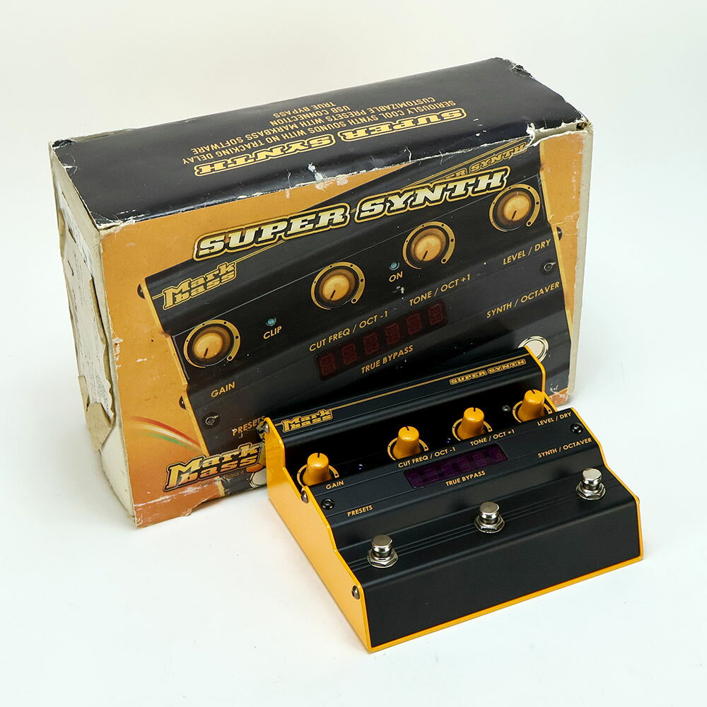 【中古】 ベースシンセサイザー エフェクター Mark Bass SUPER SYNTHMark Bass SUPER SYNTH の中古品です。使用感のあるコンディションです。商品内容：本体・箱・取扱説明書 ※アダプター欠品（DC12Vセンターマイナス/550mA）多少の傷やスレ、塗装剥がれ、金属部分の錆があります※アダプター欠品（DC12Vセンターマイナス/550mA）Mark Bass SUPER SYNTHマークベースのベースシンセエフェクターです。