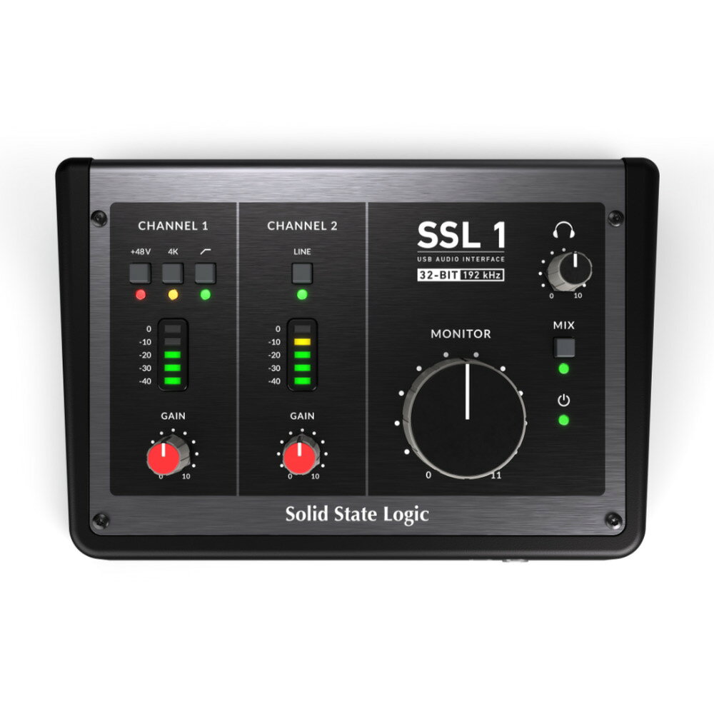 Solid State Logic ソリッドステートロジック SSL1 1 mic In + 1 Line In ／ 2out USB-C対応 USBオーディオインターフェイスSSL1はSSLデザインのハイクオリティなマイクプリアンプを1基搭載した 1 mic In + 1 Line In / 2 Line Out のUSB-Cオーディオインターフェースです。大型ミキシング・コンソール・メーカーとして50年に渡りプロフェッショナルスタジオを支えてきたSolidStateLogicが開発したシンガーソングライターやコンテンツクリエイターなどワンマンオペレーションに最適なオーディオインターフェースの登場です。32bit 192KHz の次世代AD/DAコンバーターを搭載し、SSL R&Dチームの卓越したアナログデザイン とのコンビネーションでクラスを超えたサウンドクオリティをユーザーに提供します。・1Mic In / 1 Line＆Instrument In の2chの入力・Mic In はSSL2 mkII と同じSSLデザインのクリアーで解像度が高く、ノイズの少ないハイクオリティなマイクプリを搭載。・Min In にはSSL2 mkIIでお馴染みのサウンドに厚みを加える4Kアナログ・エンハンスト・スイッチを搭載。・Mic In には48V ファンタム電源、不要な低域ノイズをカットするハイパスフィルターも搭載・Line Inと Instrument( Hi-Z)In は切り替え式・次世代32bit192KHz AD/DAコンバーターを搭載・TRSフォーン・バランスステレオモニター出力・パワフルなヘッドホンアウト・Mixボタン；低遅延の入力モニターとUSBリターンを50％づつミックスしてモニター可能。レコーディング時に最適。・3系統のステレオループバック搭載・SSL2mkIIと同じSSLプロダクションパックソフトウェア付属・USB2.0バスパワー もしくは外部5V電源で駆動可能。・DCカップリング出力（モニターアウト）・高品質なコンポーネントを使用し、卓越したサウンドクオリティを実現・4Kアナログ・エンハンスメントスイッチ高域EQブースト/ハーモニクスを付加し入力ソースにアナログ的な色付けを施し、80年代に一世を風靡し、いまなおスタジオで使い続けられているSSL4000Eシリーズコンソールのサウンドイメージに変化させることができるアナログエンハンスメント回路が4Kアナログ・エンハンスメント・スイッチです。音源ソースを“太く”“いきいき”とさせるこのスイッチはボーカルやギターなどの音源に効果的です。・Solid State Logic(SSL)とはSolid State Logic(SSL)は1969年にイギリス・オックスフォードで設立されたプロフェッショナル向けの音響機器メーカーです。1970年代からレコーディングスタジオ向けの大型ミキシング・コンソールを開発・製造し、世界中のレコーディングスタジオでSSLコンソールが稼働しています。 音楽と音声制作の歴史において、SolidStateLogicという音響機器ブランドは多くのヒット・レコードの制作に貢献し、数多くのレコーディング・ミキシングのテクノロジーを開発してきました。 SSL1は、単なるオーディオ・インターフェイスではありません。SolidStateLogic社の知識、伝統、そして50年に渡りプロフェッショナルの音楽制作を支え続けてきた経験を詰め込んだ製品です。仕様：2in 2out USBオーディオインターフェース入力：Ch1：マイク入力Ch2：ライン/インストゥルメント入力（切り替え）出力：ライン出力：TRSフォーン（バランス）ステレオヘッドホン出力 1系統接続：USB 2.0 Type C電源；USBバスパワー駆動 もしくは5V電源入力（USB-C 、SSL1本体にのみ給電)システム要件：Mac OS 12 以上 | Class-Compliant, Plug-and-play,Windows 11 SSL社より無料配布されるASIO/WDM driver必要