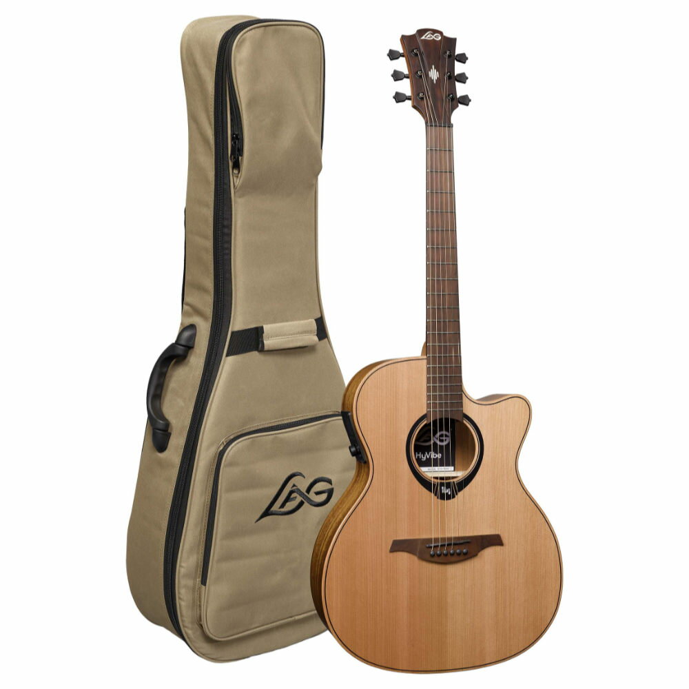 アコースティックギター LAG GUITARS HV10ACE NEW HYVIBEシリーズ スマートギター オーディトリアムサイズ エレアコギター最先端のアコギ体験を提供するスマートギター『Hyvibe』サウンドと操作性がパワーアップした新ラインナップが日本上陸！『Hyvibe』とは...HyVibeテクノロジーは、高性能プロセッサーによるデジタル処理によってトップ（ギタートップ）を振動させます。ルーパーやワイヤレススピーカーモードを搭載した、まさにオンボード型のマルチエフェクトユニットです。【H2 プリアンプ】長年にわたる研究開発を経て、HyVibeはその技術を進化させ、新たなプリアンプを発表しました。より高性能なプロセッサーと新しいアルゴリズムを採用したH2システムは、音質をこれまでにないレベルへと引き上げます。さらに、改良されたインターフェースにより操作性も向上し、すべての機能に対してより直感的かつ迅速にアクセスすることが可能となりました。【Hyvibe 10 シリーズ】単板シダートップと滑らかなサテン仕上げを採用したHyVibe 10シリーズは、ナチュラルで有機的なフィーリングと、温かみがありつつも明瞭なトーンを提供します。【仕様：HV10ACE】ボディ・シェイプ：オーディトリアム・トップ：ソリッドレッドシダー・バック＆サイド：Khaya・ブリッジ：ブラウンBrankoWood・仕上げ：サテン・カッタウェイ：ありネック・ネック材：Khaya・指板：ブラウンブランコウッド・指板ラジアス：350mm・トラスロッド：ダブルアクション・フレット数：20・フレットタイプ：ミディアム（シルバーニッケル）・ナット幅：43mm・ナット：ブラックグラファイト（72mm & 43mm）・スケール：650mm・ヘッドストック：ブラウンブランコウッドその他・エレクトロニクス：HyVibe H2・ペグ：ダイキャスト・ハードウェア：サテンブラック・付属品：ギグバッグ