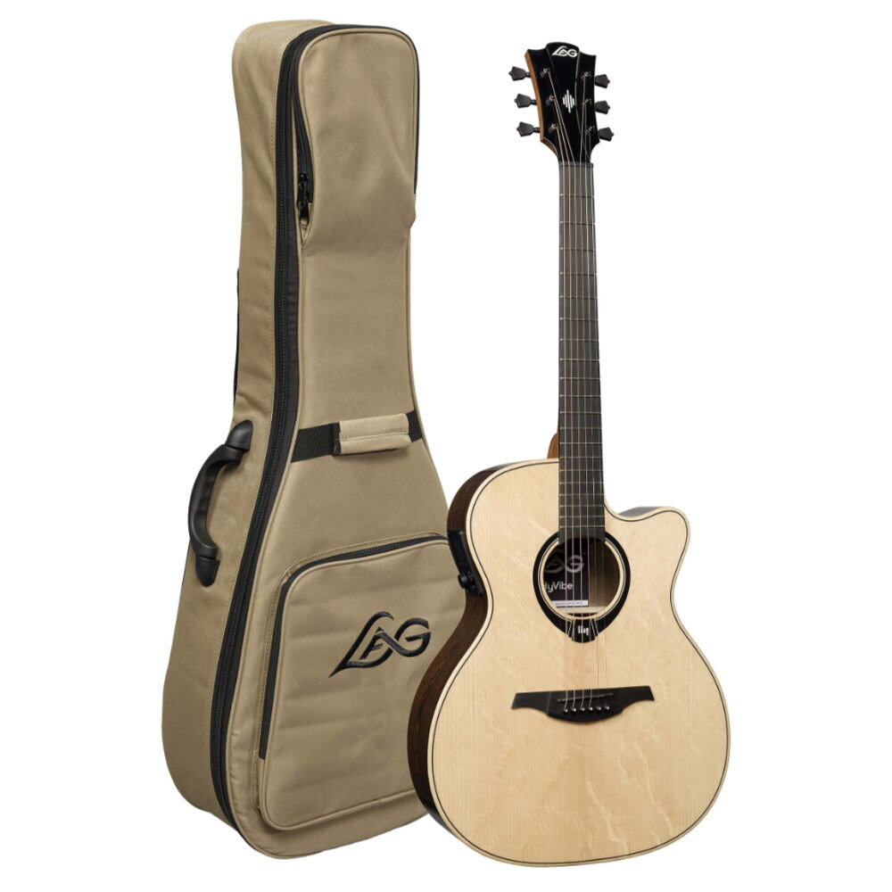 アコースティックギター LAG GUITARS HV30ACE NEW HYVIBEシリーズ スマートギター オーディトリアムサイズ ローズウッドバック＆サイド エレアコギター最先端のアコギ体験を提供するスマートギター『Hyvibe』サウンドと操作性がパワーアップした新ラインナップが日本上陸！『Hyvibe』とは...HyVibeテクノロジーは、高性能プロセッサーによるデジタル処理によってトップ（ギタートップ）を振動させます。ルーパーやワイヤレススピーカーモードを搭載した、まさにオンボード型のマルチエフェクトユニットです。【H2 プリアンプ】長年にわたる研究開発を経て、HyVibeはその技術を進化させ、新たなプリアンプを発表しました。より高性能なプロセッサーと新しいアルゴリズムを採用したH2システムは、音質をこれまでにないレベルへと引き上げます。さらに、改良されたインターフェースにより操作性も向上し、すべての機能に対してより直感的かつ迅速にアクセスすることが可能となりました。【Hyvibe 30 シリーズ】HyVibe 30シリーズは、単板エンゲルマン・ベアクロウスプルーストップを採用し、力強い音の投射力と卓越した音の明瞭さを実現しています。バック&サイドにはメキシカン・ローズウッド（ボコテ）を使用しており、大胆でストライプ状の木目が特徴的で、サウンドの豊かさと同様に視覚的にも非常に魅力的な仕上がりとなっています。【仕様：HV30ACE】ボディ・シェイプ：オーディトリアム・トップ：ソリッドエンゲルマンスプルース・バック＆サイド：ボコテ（フィギュアド）・ブリッジ：ブラウンBrankoWood・仕上げ：グロス・カッタウェイ：ありネック・ネック材：Khaya・指板：ブラウンBrankoWood・指板ラジアス：350mm・トラスロッド：ダブルアクション・フレット数：20・フレットタイプ：ミディアム（シルバーニッケル）・ナット幅：43mm・ナット：ブラックグラファイト（72mm & 43mm）・スケール：650mm・ヘッドストック：ブラウンBrankoWoodその他・エレクトロニクス：HyVibe H2・ペグ：ダイキャスト・ハードウェア：サテンブラック・付属品：ギグバッグ