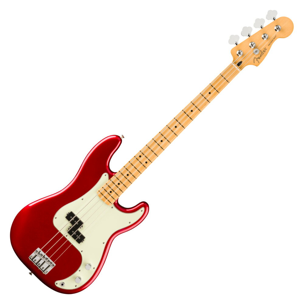 Fender フェンダー 75th Anniversary Player II Precision Bass MN Candy Apple Red エレキベース プレシジョンベースPlayer II Precision Bassは、Fenderならではのアイコニックなサウンドとスタイルを受け継ぎながら、現代のプレイヤーに向けたアップデートを施したステージユースに最適なモデルです。演奏を力強く支え、さらなるインスピレーションを引き出します。Player II Precision Bassは、時代を超えて愛されるFenderの魅力を備えながら、現代のプレイヤーのニーズに応える仕様へと進化しています。ネックには、滑らかなサテンウレタンフィニッシュを施したModern “C”シェイプを採用し、演奏性を追求。さらに、ロールドエッジ加工を施した9.5インチラジアスのメイプル指板と、20本のミディアムジャンボフレットの組み合わせにより、快適でスムーズなフィンガリングを実現します。ボディには定番のトーンウッドであるアルダーを採用し、伝統的なFenderカラーに加え、アーカイブから復刻された新たなカラーオプションもラインアップ。Player Series Alnico V Split-Coil P Bassピックアップは、甘く伸びやかな高域、音楽的な中域、そして重厚な低域を生み出し、あらゆるジャンルに対応するサウンドを提供します。また、調整可能な4サドルブリッジ、シングルグルーブスチールサドル、オープンギアチューナーを搭載し、高いチューニング安定性を実現。幅広いサウンドメイクに対応する柔軟性を備えています。自分だけのサウンドを追求するプレイヤーに最適なPlayer II Precision Bassは、Fenderならではのルックス、トーン、そして演奏性を兼ね備えたモデルです。【FEATURES】■ 75周年記念 限定カラー■ 75周年記念ネックプレート■ アルダーボディ■ Modern "C"ネックシェイプ■ 9.5インチラジアスのメイプル指板、指板エッジロールオフ加工済み■ Player Series Alnico V Split-Coil Precision Bassピックアップ【HIGHLIGHT】CONTOURED ALDER BODYフェンダーの定番トーンウッドであるアルダーは、低域から高域までバランスの取れたトーンを鳴らします。MODERN "C" NECK PROFILEシルクのように滑らかなバックフィニッシュとモダン "C" ネックシェイプにより、あらゆる演奏スタイルに理想的な極上のフィーリングを提供します。9.5“-RADIUS MAPLE FINGERBOARD WITH ROLLED EDGES9.5インチラジアスの指板は、音詰まりすることなく流れるようなリードプレイを容易にし、丁寧にロールオフ処理された指板エッジは、手に馴染む魅力的な弾き心地を提供します。PLAYER SERIES PICKUPSクラシックなサウンドをモダンにアレンジしたPlayerシリーズピックアップは、パワーと歯切れの良さを高め、エッジの効いた本格的なフェンダーサウンドを実現します。ADJUSTABLE 4-SADDLE BRIDGE WITH SINGLE-GROOVE STEEL "BARREL" SADDLESシングルグルーヴサドルを備えたヴィンテージスタイルのベースブリッジは、正確なイントネーションと揺るぎない安定性で、クラシックなフェンダートーンを提供します。OPEN-GEAR TUNING MACHINES現代的なギア比と方向性を特徴とするこのオープンギアチューニングマシンは、ヴィンテージスタイルと現代的なパフォーマンスを融合させ、揺るぎないチューニングの安定性を実現します。【スペック】・プロダクトネーム：75th Anniversary Player II Precision Bass, Maple Fingerboard, Candy Apple Red・モデル番号：0146472509・シリーズ：Limited Edition 75th Anniversary Precision Bass Collection・オリエンテーション：Right-Hand・カラー：Candy Apple Red・ネック：Maple・ネックフィニッシュ：Satin Urethane・ネックシェイプ：Modern "C"・フィンガーボードラジアス：9.5" (241 mm)・フィンガーボードの素材：Maple・ポジションインレイ：Black Dot・サイドドット：・Number of Frets：20・ナット：Synthetic Bone・ナット幅：1.625" (41.3 mm)・ナットの素材：Synthetic Bone・フレットサイズ：Medium Jumbo・スケール：34" (864 mm)・ボディ：Alder・ボディフィニッシュ：Polyester・ボディシェイプ：Precision Bass・Body Style：Solid Body・ボディ素材：Alder・ブリッジ：4-Saddle Bridge with Single-Groove Steel “Barrel” Saddles・ピックガード：3-Ply Parchment・ピックアップカバー：Black・コントロールノブ：Knurled Flat-Top・ハードウェアフィニッシュ：Nickel/Chrome・チューニングマシーン：Standard Open-Gear・ストリング：Fender USA 7250M Nickel Plated Steel (.045-.105 Gauges), PN 0737250406・ネックプレート：4-Bolt・ミドルピックアップ：Player Series Alnico 5 Split Single-Coil Precision Bass・ピックアップコンフィギュレーション：S・コントロール：Master Volume, Master Tone・スウィッチ：None・ソフトケース付き