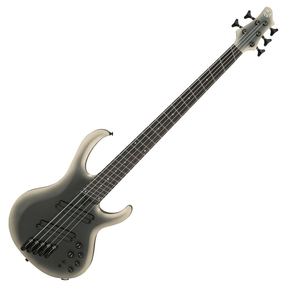 IBANEZ アイバニーズ BTB605MS-SOM Solar Eclipse Matte 5弦エレキベースBass Workshop：BTBマルチ・スケール・モデルにソリッド・カラー追加。■ ロング・サスティーン、豊かなレゾナンスに加え、高い剛性も兼ね備えたスルーネック構造音像のクリアさとアタックに富むメイプル材と硬質なウォルナット材とを組み合わせた5pcネック。ネック内部に装備したグラファイト・ロッドによって剛性を強化しています。スルーネック構造がもたらすロング・サスティーンと豊かなレゾナンス、そして全フレット域に渡るネック・バックのシームレスな演奏感は、BTBベースの最大の特長と言えるでしょう。■ 5弦側：37" ~ 1弦側：35" エクストラ・ロング・マルチ・スケールLow-B弦（5弦）のスケールを37"に設定することにより低音弦側では通常モデルBTBよりも強めのテンション感を得られ、チューン・ダウンした際の音の明瞭さと芯のあるサウンドに威力を発揮します。Ibanezベースでは最も極端に扇状となるマルチ・スケールで、特に高フレット域におけるテクニカルな運指に利点が多い仕様です。（注：習熟と慣れが必要で、全ての奏者や奏法に共通ではありません。）■ オクメ材ウイング・ボディネックをサンドする両翼のウイング・ボディは、中低音域特性に富むオクメ材を採用しています。深くえぐるようなボディのカッタウェイ・スタイルはハイ・ポジションでの弾きやすさに寄与しており、またホーンの形状/デザインは立奏時のバランスの良さを考慮して設計しています。■ Ibanez T1ピックアップ低音域のタイトなレスポンス、パンチのある中音域、クリアな高音域を備えたサウンドを目指して設計した、オリジナルのセパレート・コイル2基によるハムバッカーです。丸みを帯びて設計したカバー・エッ ジは指を置きやすく、また2基のピックアップの端をそれぞれ弦とほぼ平行になるよう若干オフセットして設置することで、他のマルチ・スケール・モデルには無い演奏性の高さをもたらしています。■ 弦間ピッチ・アジャスト機構搭載MR5S（モノレール）ブリッジ各弦が独立したブリッジで、弦振動をダイレクトにボディへと伝えます。またサドルが左右方向に±1.5mm可動する構造で、弦間ピッチを一定幅自在に設定できます。■ 3パターンのミッド帯周波数切り替えスイッチを装備したアクティブ3-band EQ & EQバイパス・スイッチワイド・レンジ&低ノイズのアクティブ・サウンドを生み出すイコライザーで、スイッチの切り替えにより中音域の周波数帯を250Hz、450Hz、700Hzに切り替えることが可能です。さらにEQバイパス・スイッチを装備しており、パッシブ・ベースとしても使用可能です。（バイパス時：Trebleノブでトーン・コントロール）（006P電池駆動）■ イントネーションの正確さと開放/押弦サウンドの差異を最小限に抑える効果を期待できるゼロ・フレット■ ブライトな音質と高い耐久性が特徴のステンレス・フレット■ プラグ抜け落ちを防止するロック機能付きのNeutrikジャック■ D‘Addario NYXL弦（NYXLB045, NYXLB055, NYXLB080, NYXLB100MS, NYXLB130MS）■ 専用ハードシェル・ケース（非売品）付属【Specs】・Neck type：BTB5 for Multi Scale / 5pc Maple/Walnut w/Graphite reinforcement rods / Neck-through・Body：Okoume wing body・Fretboard：Bound Panga Panga fretboard w/Abalone dot inlay・Fret：Medium Stainless Steel frets・Bridge：MR5S bridge (18mm string spacing)・Neck pickup：T1 neck pickup・Bridge pickup：T1 bridge pickup・Equalizer：Ibanez Custom Electronics 3-band EQ w/EQ bypass switch (passive tone control on treble pot) & 3-way Mid frequency switch・Hardware color：Black・String gauge：D'Addario NYXL Single Strings (NYXLB045, NYXLB055, NYXLB080, NYXLB100MS, NYXLB130MS)・Tuning：1G,2D,3A,4E,5B・Series：IBANEZ BASS WORKSHOP・Color：SOM（Solar Eclipse Matte）[Neck Dimensions]・Scale 5th - 1st：939.8mm/37" -889mm/35"・Width at Nut：47mm・Width at Last Fret：75mm・Thickness at 1st：20mm・Thickness at 12th：22mm・Radius：400mmR