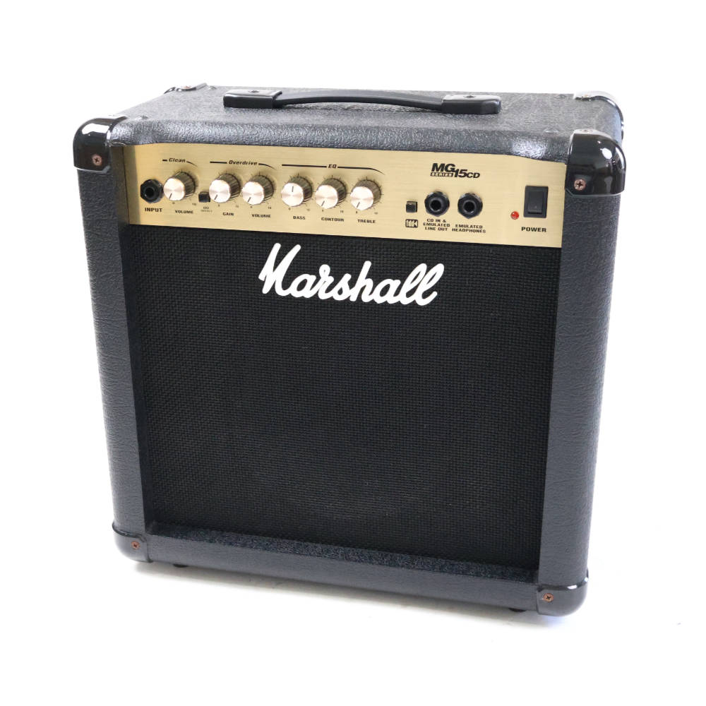 【中古】ギターアンプ マーシャル MARSHALL MG15CD 小型ギターアンプ コンボMARSHALL MG15CD の中古品です。使用感のあるコンディションです。商品内容：本体のみ全体的に使用感のあるコンディションです。現在の所、ガリもなく動作に問題ございません。クリーンとオーバードライブの2つのチャンネルと3バンド・イコライザー、FDD、そして15Wのマーシャル・パワーを備えた1×8インチのコンボアンプです。ピュアなクリーンサウンドから迫力のディストーションまで最高のトーンを提供します。