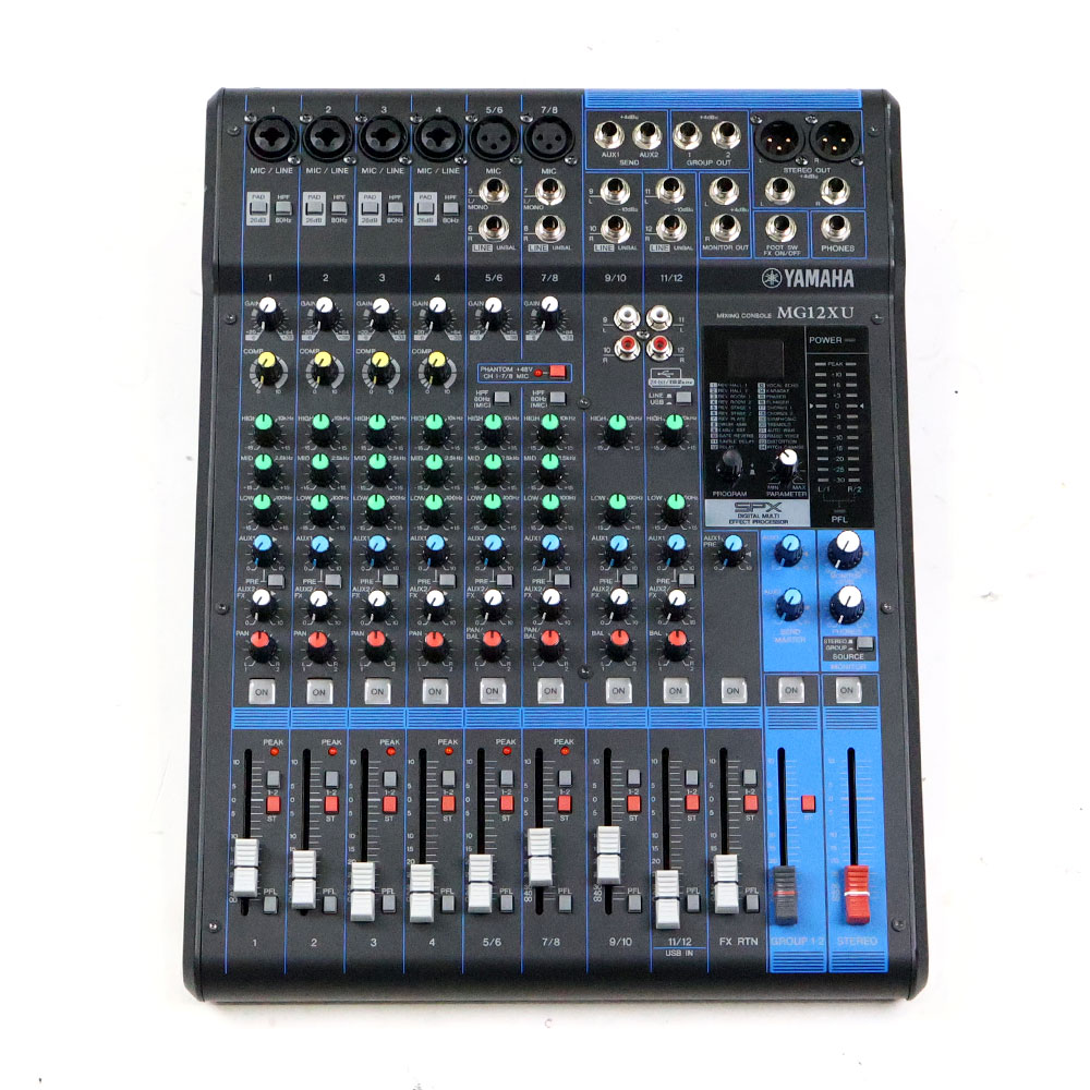 【中古】 ヤマハ YAMAHA MG12XU ミキサーYAMAHA MG12XU の中古品です。使用感のあるコンディションです。商品内容：本体・電源コード全体的に使用感のあるコンディションです。現在の所、ガリもなく動作に問題ございません。クラス最高峰へヤマハが一貫してこだわってきた音、それは「原音に忠実なサウンド」に他なりません。 余計な色付けや処理を加えるのではなく、可能な限りピュアなサウンドをエンジニアに提供することこそがヤマハの役割ととらえ、その実現に向けて努力してきました。このMGシリーズもそうした理念に基づいて丁寧に作り上げました。これまでのミキシングコンソール開発の経験と新しい技術、細部にまでこだわり抜いて厳選したパーツ、そして果てしない音作りの挑戦がこの新しいMGサウンドを生み出しました。