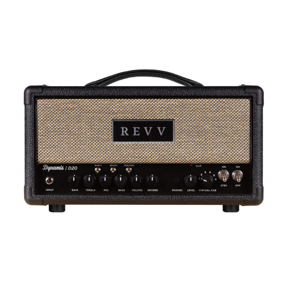 REVV Amplification レヴ アンプリフィケーション D20 MK2 ギターアンプヘッド初代D20は、ブティック・アンプを思わせるチューブ・トーンと、Two notes Torpedoバーチャル・キャビネットからのダイレクト出力などの現代的な機能をコンパクトな筐体に集約し、新たなギター・リグの可能性を広げました。D20 MK2は、そのコンセプトを継承しながらボイシングをアップデートし、新たに高品質なデジタル・リバーブを搭載。コンパクトなトーレックス仕上げのヘッドシェルを採用しています。幅広いゲイン・レンジを備え、透明感のあるクリーンから、ピッキングの強弱でクランチまでコントロールできるトーン、さらに輪郭を保った力強いクランチ・サウンドまでカバーします。ペダルとの組み合わせにも適しています。出力は20Wと4Wの切替えに対応。リアクティブ・ロードとTwo notes Torpedoバーチャル・キャビネット機能を内蔵し、スピーカー・キャビネットを使用せず、XLR端子からミキサーやオーディオ・インターフェイスへダイレクトに出力することも可能です。本体から6種類のバーチャル・キャビネットを選択できるほか、ヘッドフォン出力、バッファードFXループ、MIDI入力など、ステージ、スタジオ、自宅での演奏やレコーディングに対応する機能と拡張性を備えています。【主な特徴】■ 初代D20のコンセプトを継承し、ボイシングをアップデート■ 新たに高品質なデジタル・リバーブを搭載■ プリ真空管に12AX7を2本、パワー真空管に6V6を2本使用■ クリーンから、ピッキングの強弱でクランチまでコントロールできるトーン、さらに力強いクランチ・サウンドまでカバー■ リアクティブ・ロードと6種類のTwo notes Torpedoバーチャル・キャビネット機能を内蔵し、キャビネット不要のダイレクト出力に対応【付属フットスイッチ】ブーストおよびリバーブのON/OFFを足元で操作可能。付属の5ピンDinケーブルでRear Panelの端子に接続してください。【Specifications】・出力(Peak)：＜4W選択時＞6.3W@4Ω、3.1W@8Ω ＜20W選択時＞52W@4Ω、26W@8Ω・真空管：12AX7×2、6V6×2・コントロール：[Front Panel] Gain、Treble、Middle、Bass、Volume、Gain Boost Switch、Bright Switch、Pre/Post Switch、Reverb Level、Direct Output Level、Virtual Cabinet Select Switch、ON/Standby Switch、ON/OFF Switch [Rear Panel] Ground/Lift Switch、20W/4W Switch、Impedance（8Ω/4Ω）Switch、Internal Load/Speaker Switch・入出力端子：[Front Panel] Input、Headphone Out [Rear Panel] Power Input、Cabinet Lighting、MIDI IN、USB、Bias Test、XLR Balanced Output、Foot Switch、FX Loop（Send/Return）、Speaker Output (1/4インチ)・消費電力(最大)：87W・対応電源：100VAC、50/60Hz・筐体：バルチック・バーチ材、トーレックス仕上げ・サイズ：H225×W375×D225mm（突起物含む、ハンドルは折りたたみ状態での高さ）・重量：6.85kg