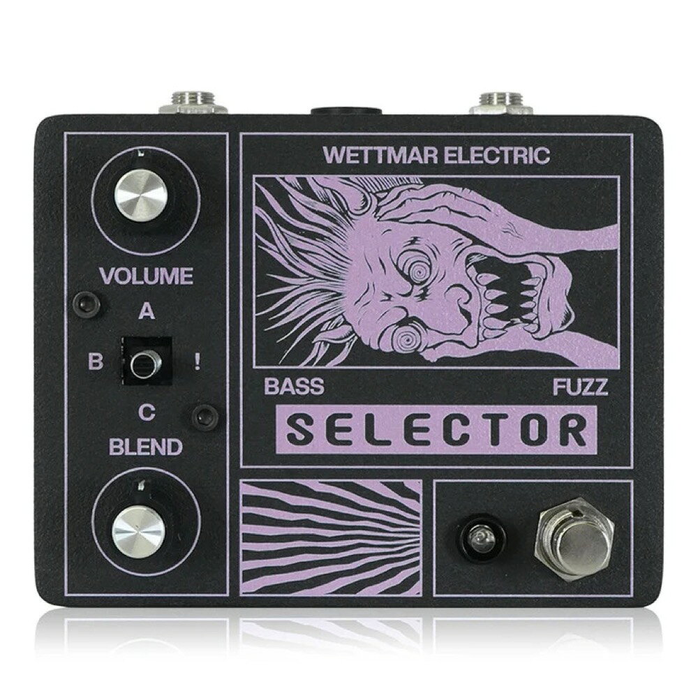 Wettmar Electric ウェットマーエレクトリック BASS FUZZ SELECTOR ベース用ファズ エフェクターWettmar Electric BASS FUZZ SELECTORは、定番のベース用ファズから革新的なファズまで、3つの回路を選択することのできるベースファズペダルです。！スイッチで3つの回路を切り替え、ドライブレンドで音程感を損なわずにファズをかけることができます。●コントロール・！：3種類のアナログファズ回路を選択するスイッチです。Aモード：BASS FUSSBモード：SCRAP FUZZCモード：OP-AMP FUZZ・VOLUME：音量を調整します。・BLEND：ファズにドライシグナルをブレンドします。時計回り最大でファズのみとなります。ドライ用回路にはブースト回路が組み込まれています。・DRYBOOST内部トリムポット：ドライブレンド時のドライシグナルのブーストを調整します。(その他のトリムポットは制作時に調整されるものとなります。）BASS FUZZ SELECTORはセンターマイナスDC9Vアダプターで動作します。電池はお使いになれません。種類：ベース用ファズアダプター：9Vセンターマイナス電池駆動：-コントロール：VOLUME、BLEND、！