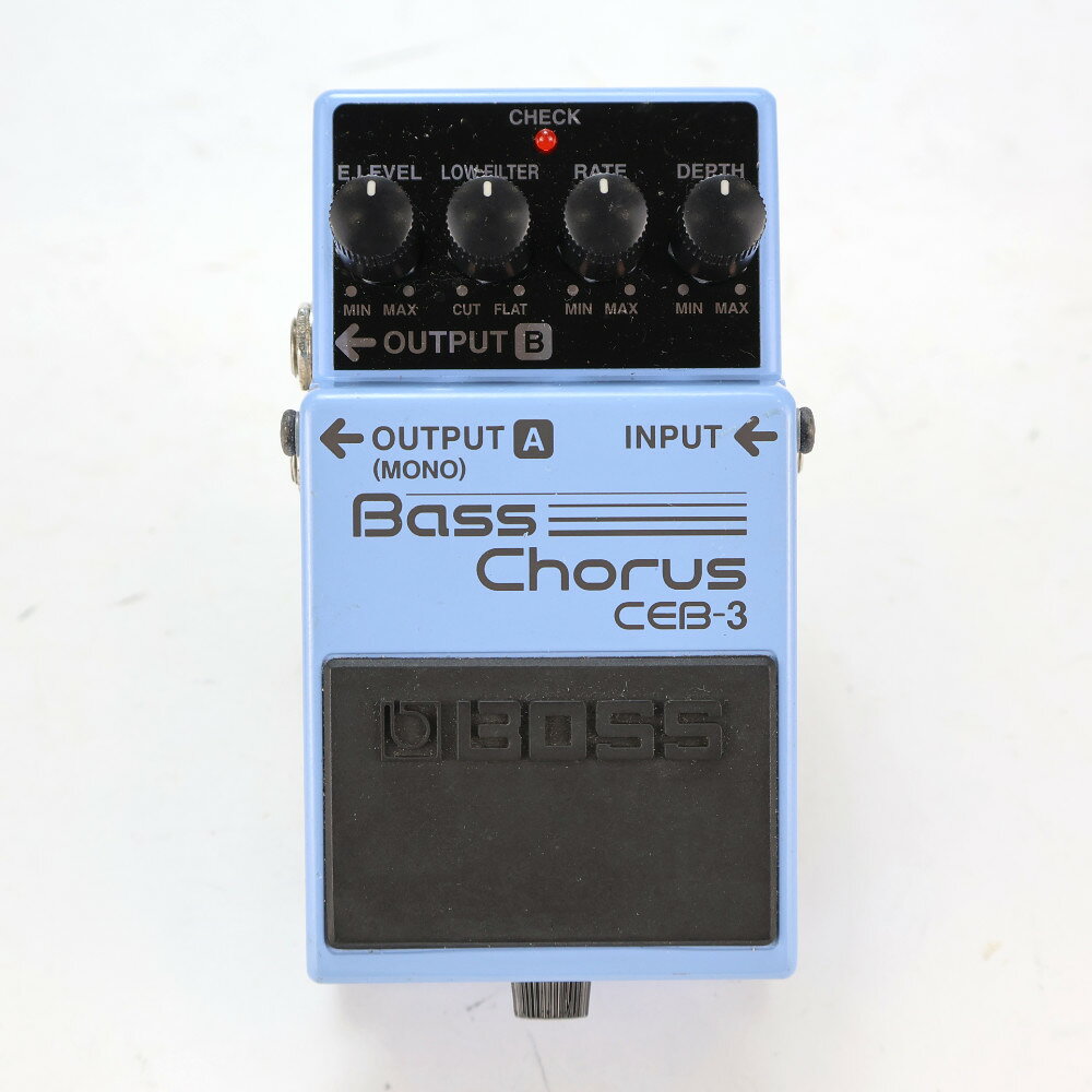 【中古】 ベースコーラス エフェクター BOSS CEB-3 Bass Chorus ベースエフェクターBOSS CEB-3 Bass Chorus の中古品です。使用感のあるコンディションです。商品内容：本体のみ傷やスレ、塗装剥がれ、取り除けない汚れがあります。ブッシュが破損しています。電池駆動、アダプター駆動確認済み。現在の所、ガリもなく動作に問題ございません。MADE IN TAIWAN（台湾製）ローフィルターで倍音のみにコーラスをかけたライトな効果から、全帯域にコーラスをかけたヘビーな効果まで、自在なベース専用コーラス。よりナチュラルで奥行きのあるコーラス効果が得られる空間合成方式を採用したモデルです。